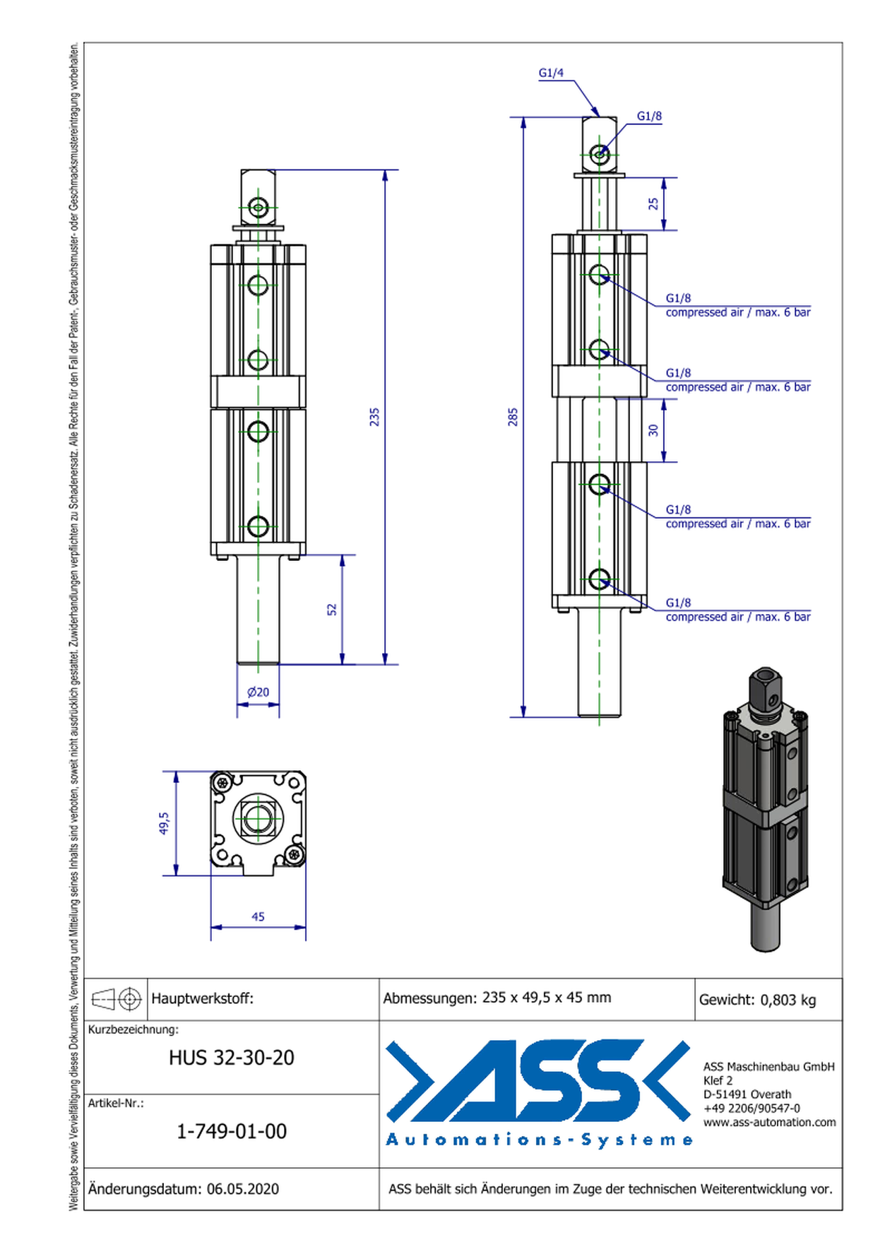 HUS 32-30-20 Double Stroke Unit for Vacuum Cups