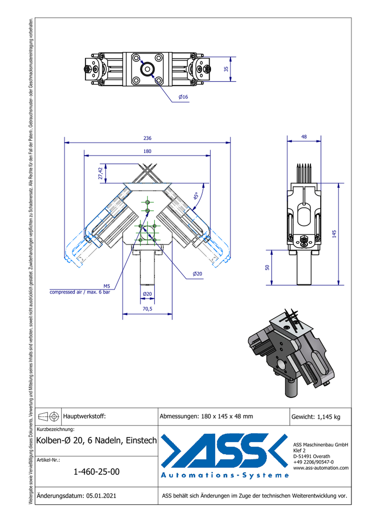 NGR 20-6-25 D Needle Gripper for SMC (Sheet Molding Compound)