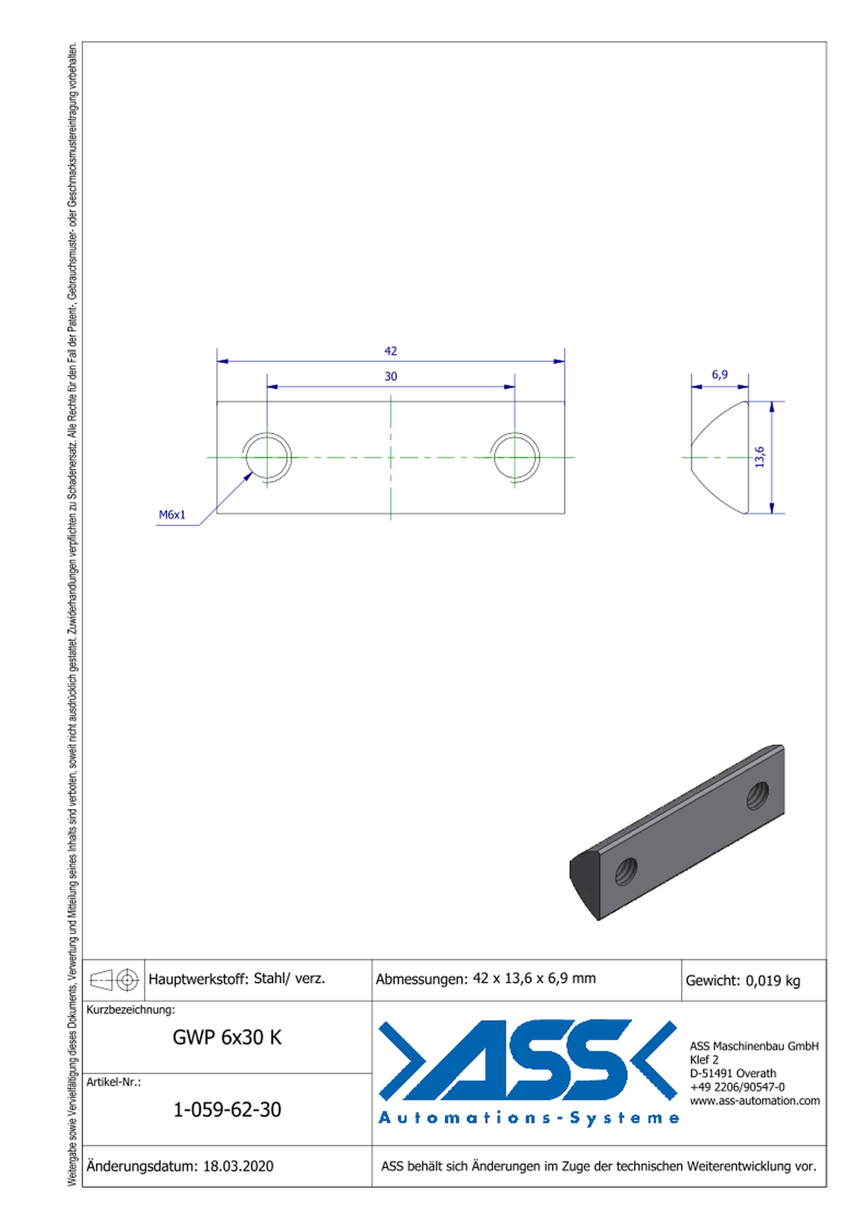 GWP 6-30 K Channel Nut with two Threads M6