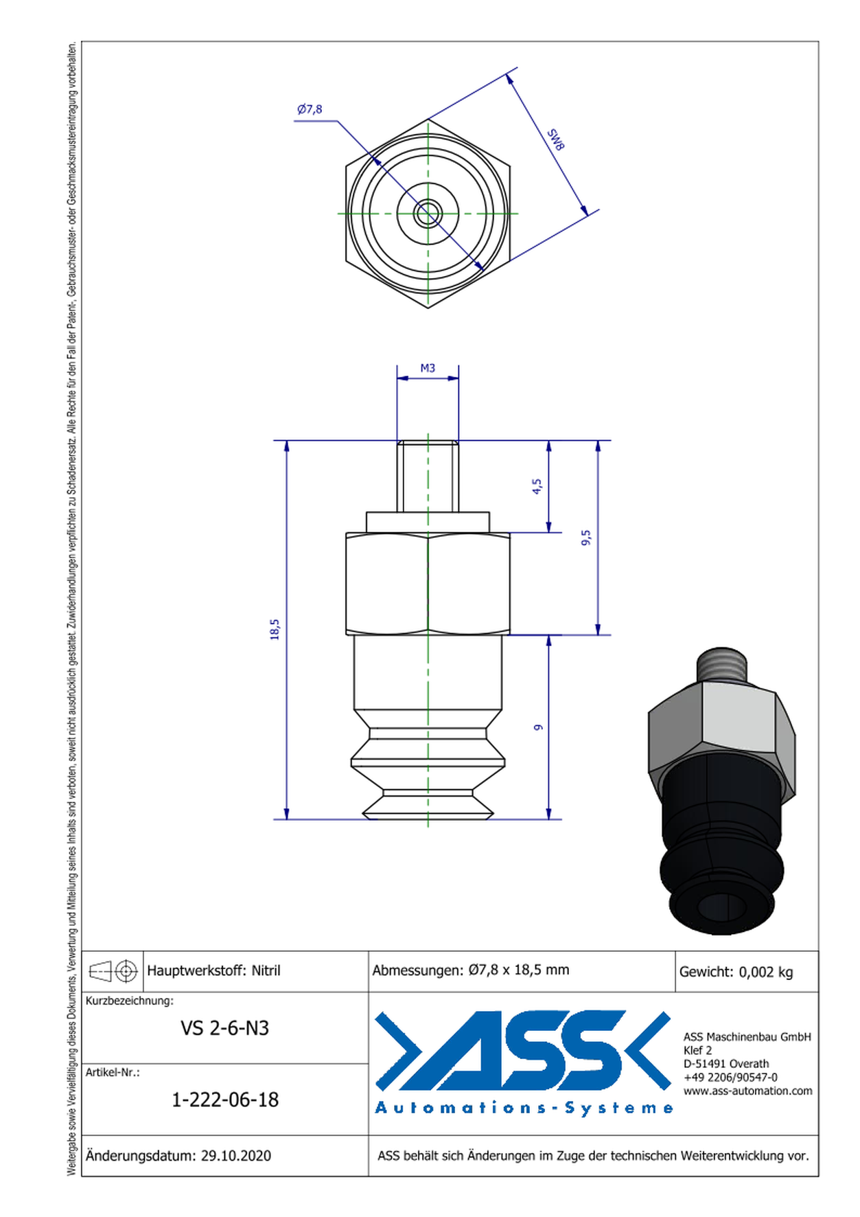 VS 2-6-N3 Vacuum Cup, 2 Bellows