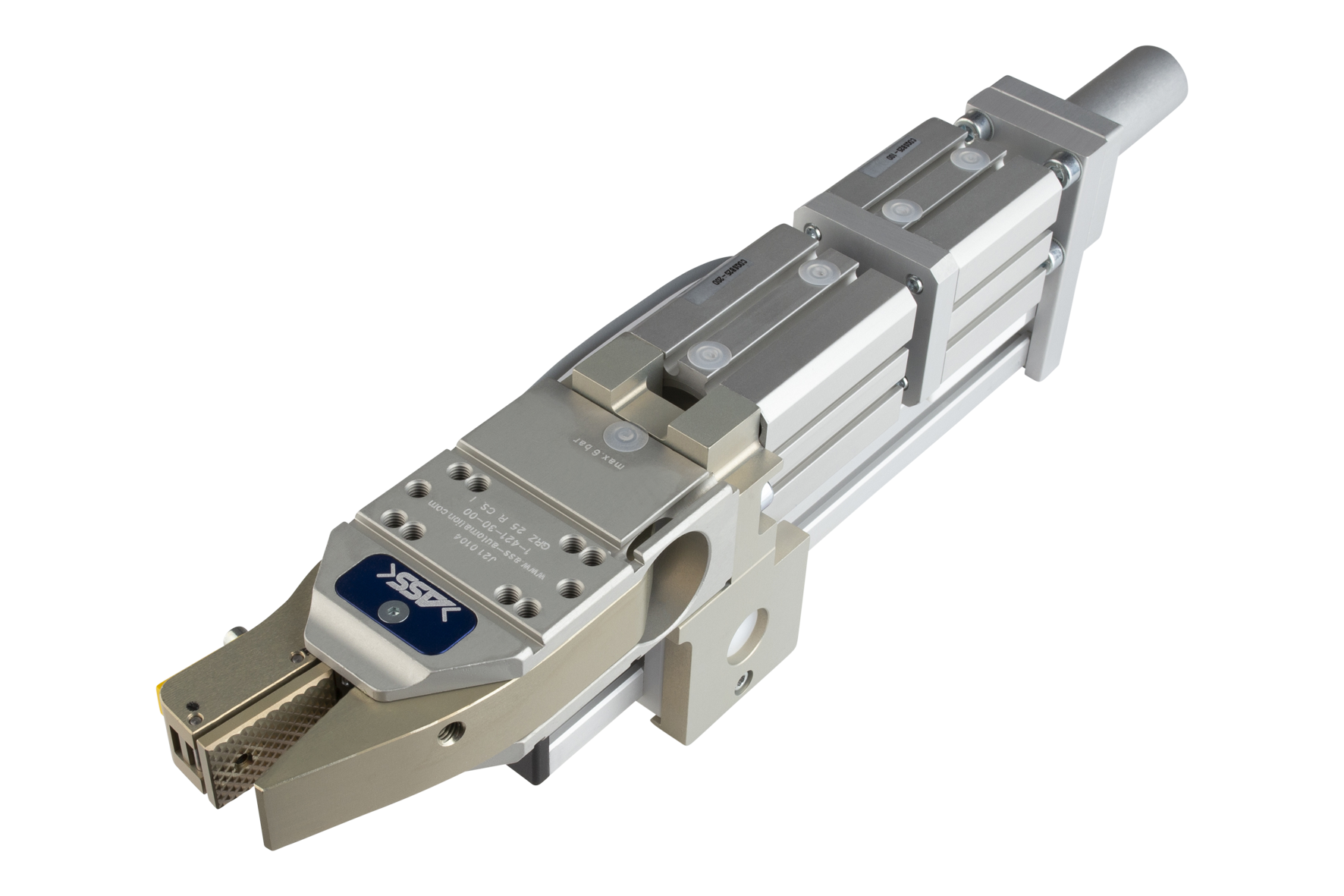 HUZ 25-30 mit Option  Gripper 25 with Stroke Model: single stroke, Stroke: 30 mm, Piston Ø: 25 mm, Jaw type: chequered / query, Connection: plug M8, Signal output: PNP