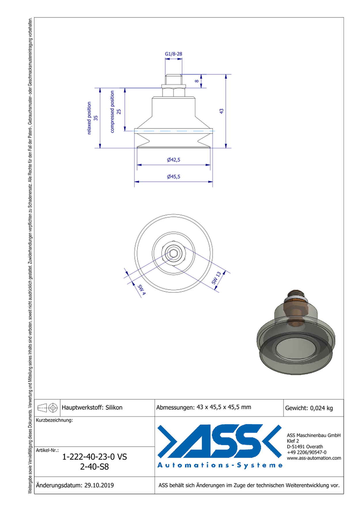 VS 2-40-S8 Vacuum Cup, 2 Bellows