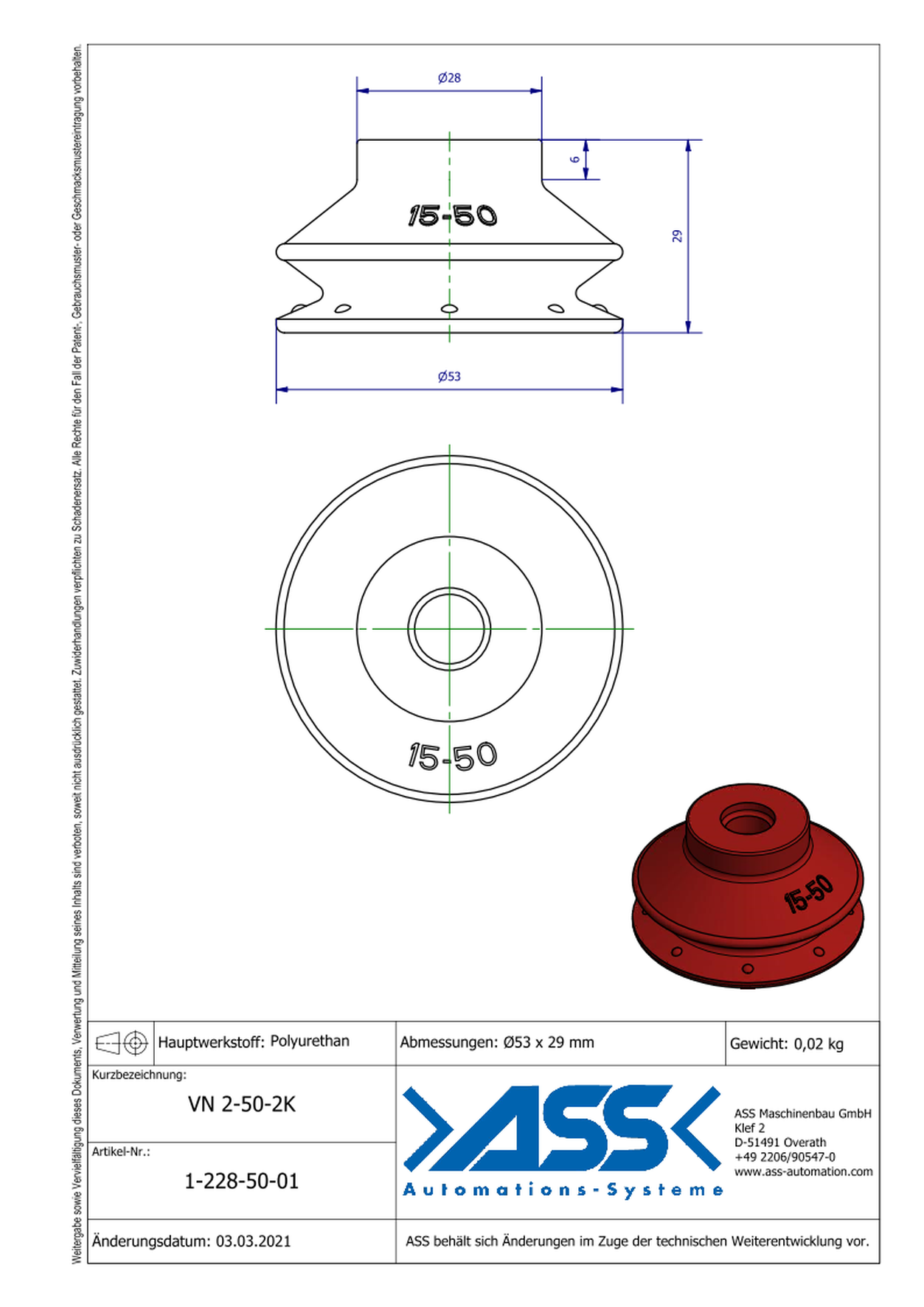 VN 2-50-2K 2-Componet Suction Cup with 2 Bellows