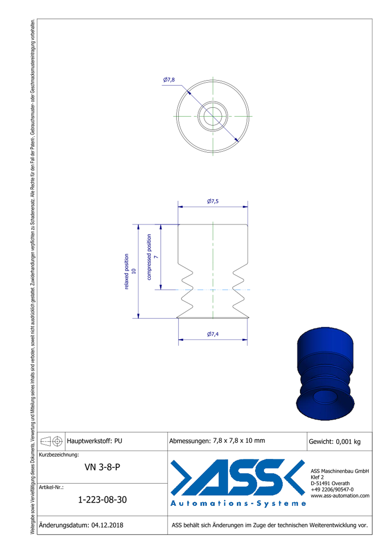 VN 3-8-P Suction Cup, 3 Bellows