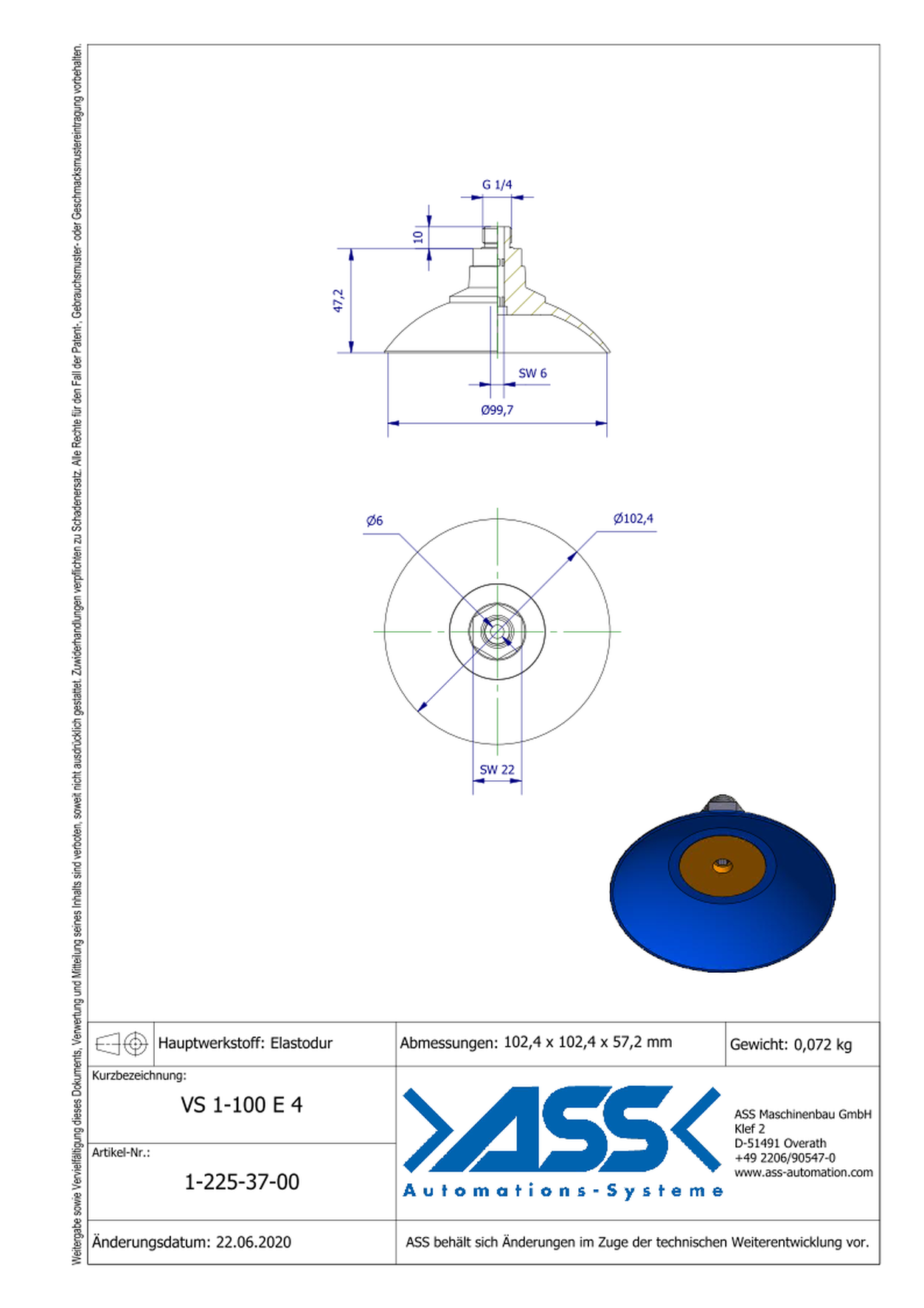 VS 1-100 E 4 Vacuum Cup, 1 Bellow, made of ED