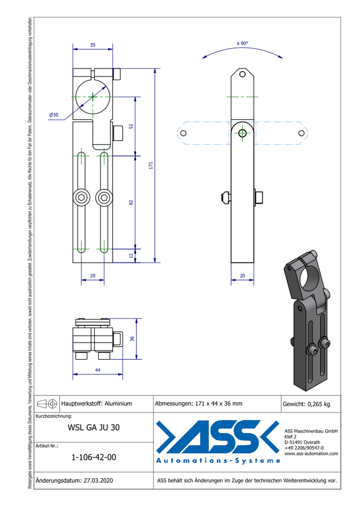 WSL GA JU 30 Long Angle Clamp with Swivel Head