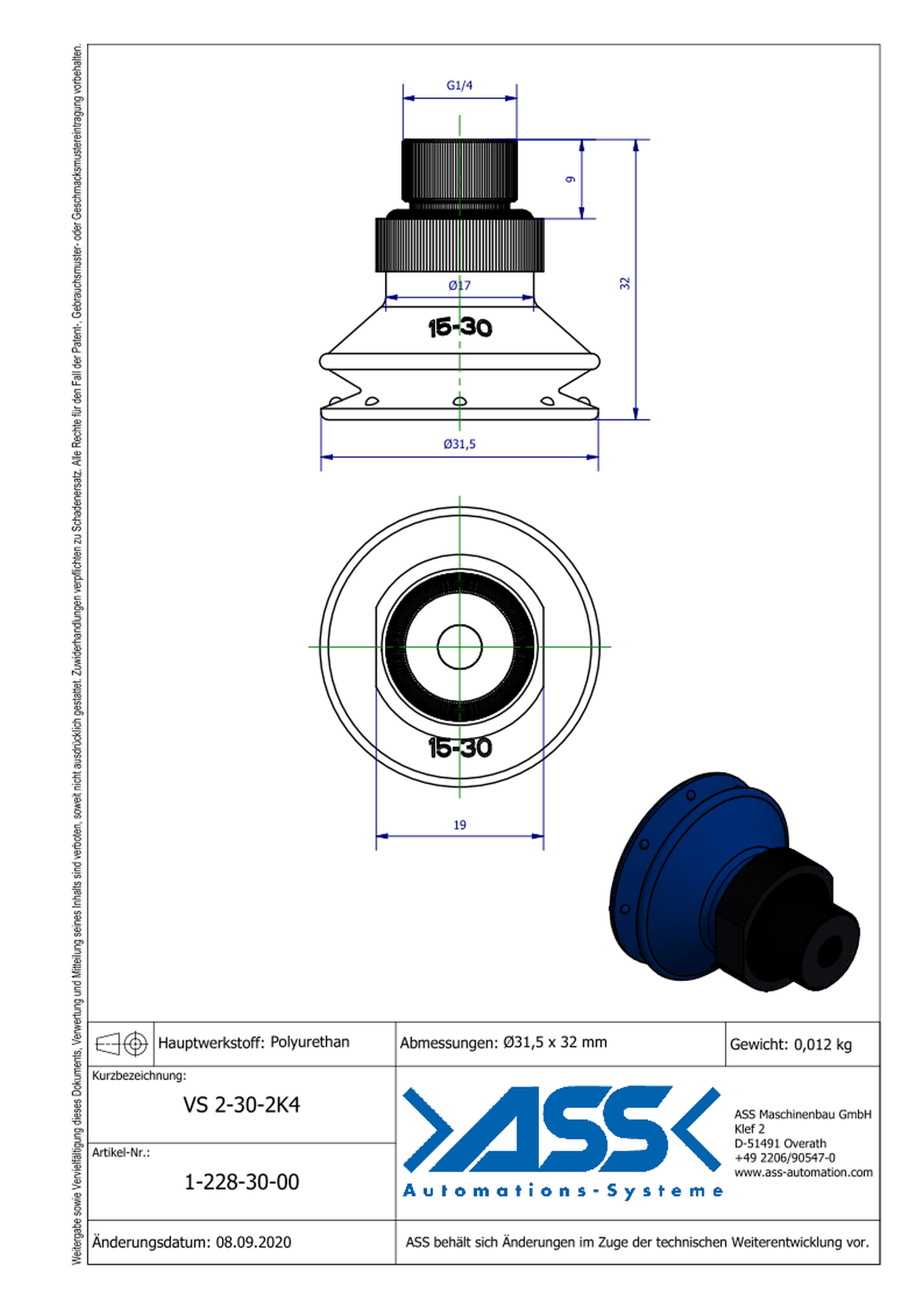 VS 2-30-2K4 2-Componet Vacuum Cup with 2 Bellows