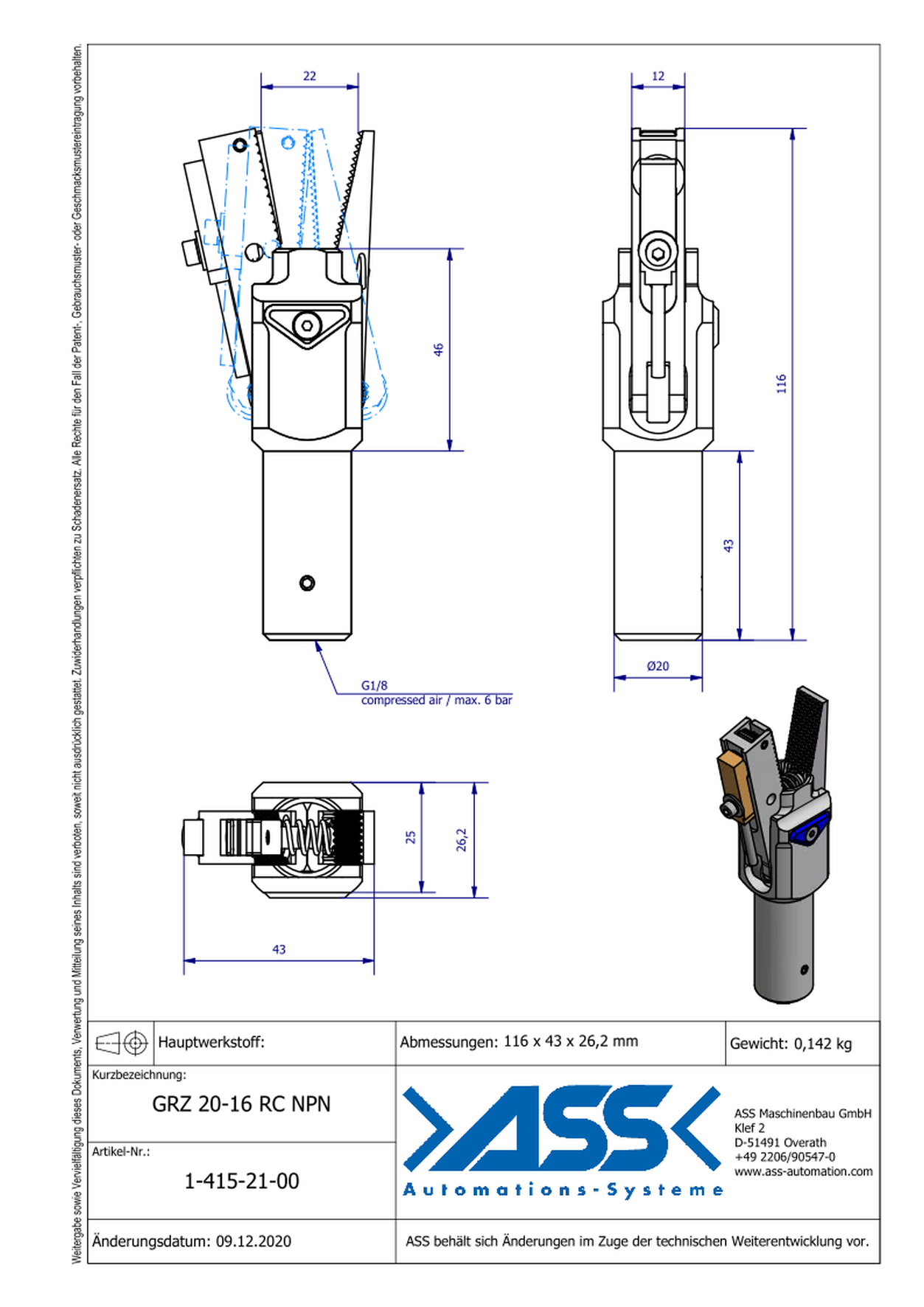 GRZ 20-16 RC NPN Gripper with Jaw Type: Chequered / Sensor NPN