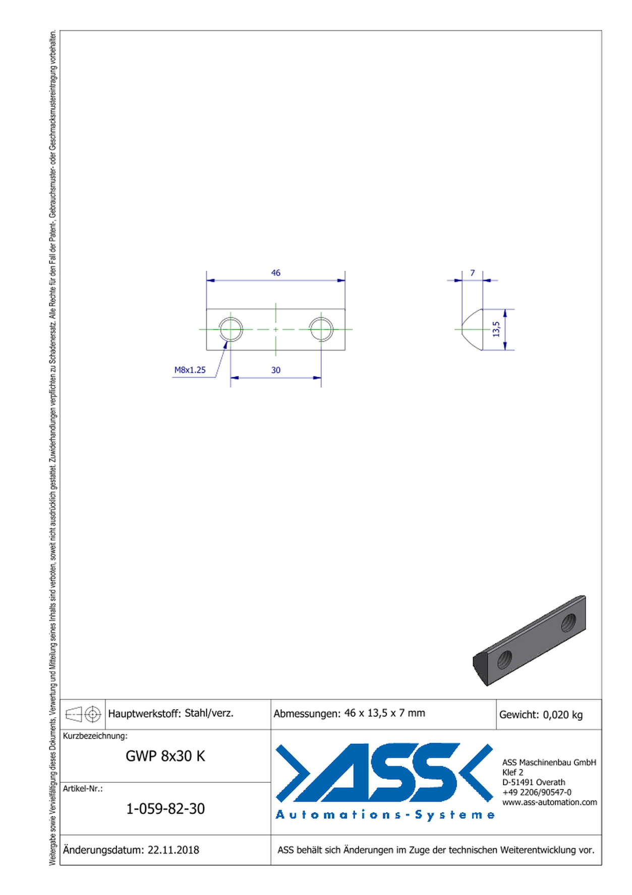 GWP 8-30 K Channel Nut with two Threads M8