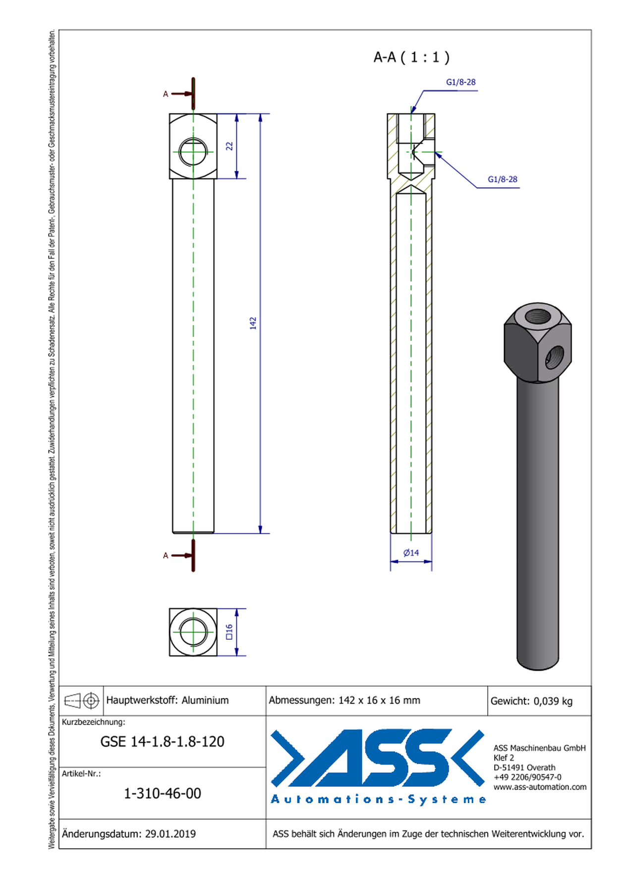 GSE 14-1/8-1/8-120 Gripper Arm for Vacuum Cups