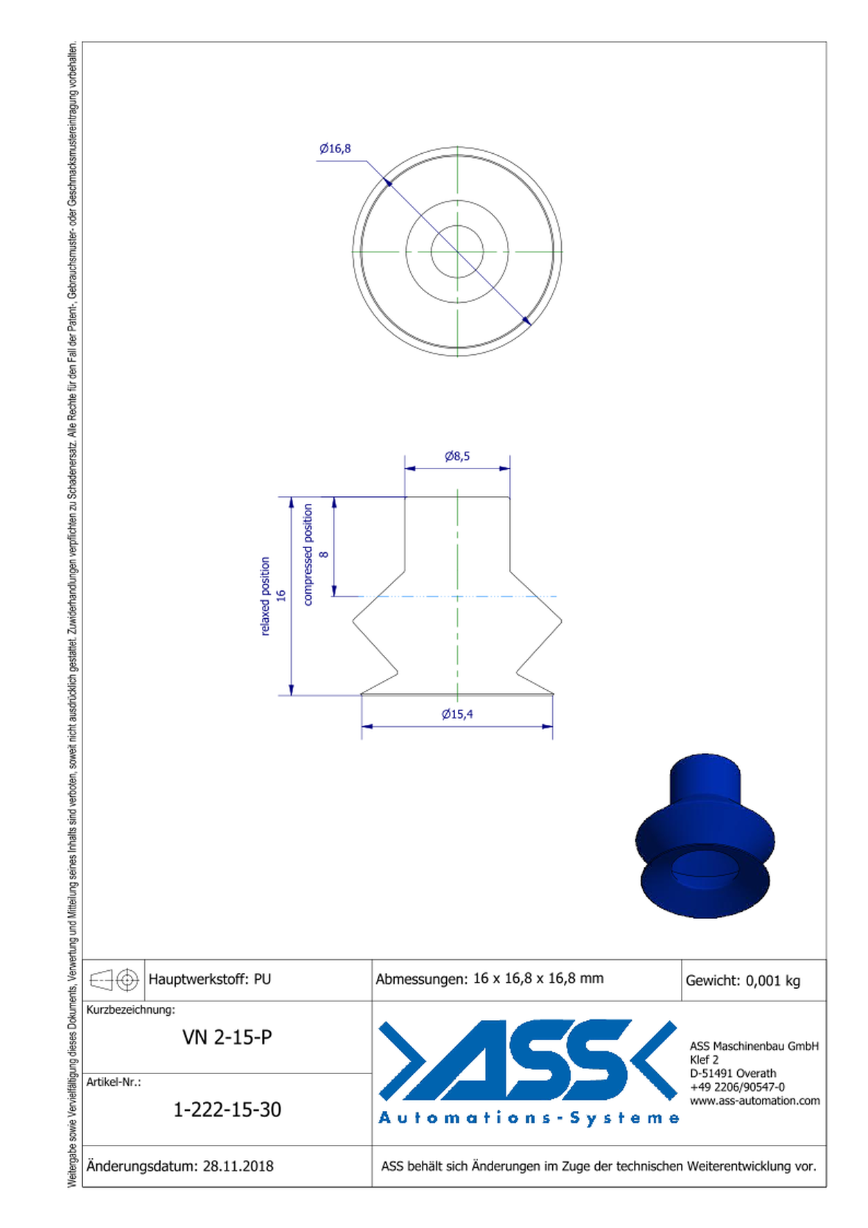 VN 2-15-P Suction Cup, 2 Bellows