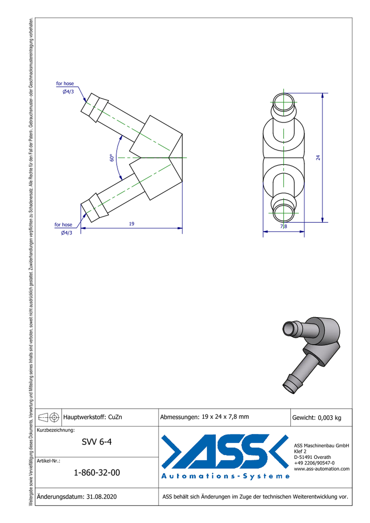 SVV 6-4 V Hose Connector