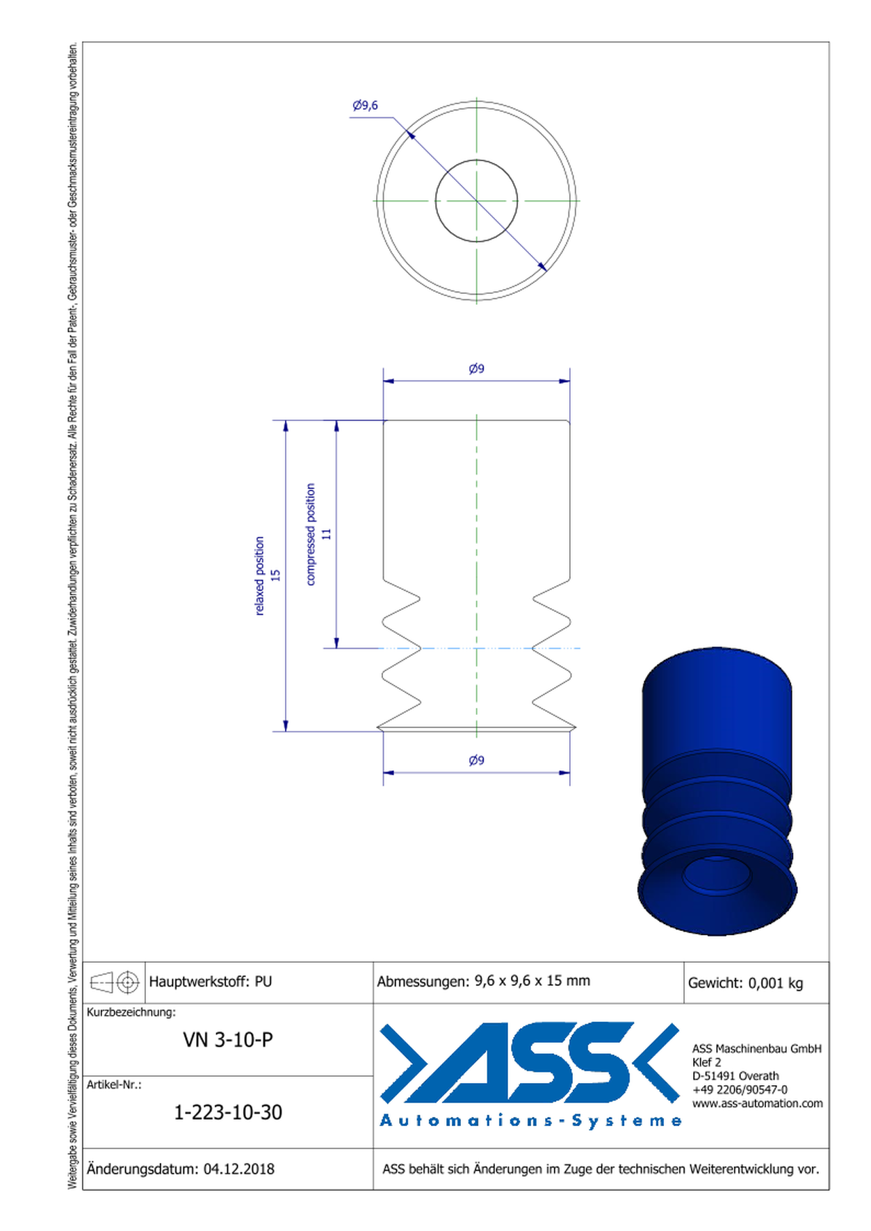 VN 3-10-P Suction Cup, 3 Bellows