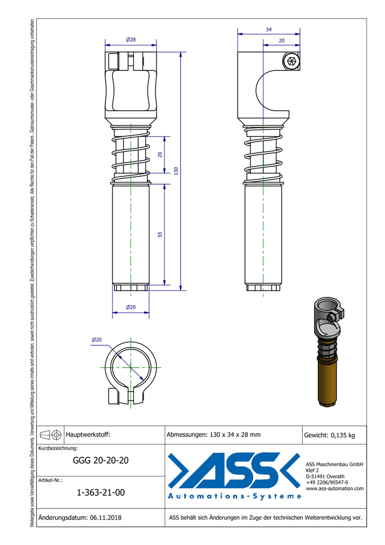 GGG 20-20-20 Spring Loaded Gripper Arm, for GRZ 