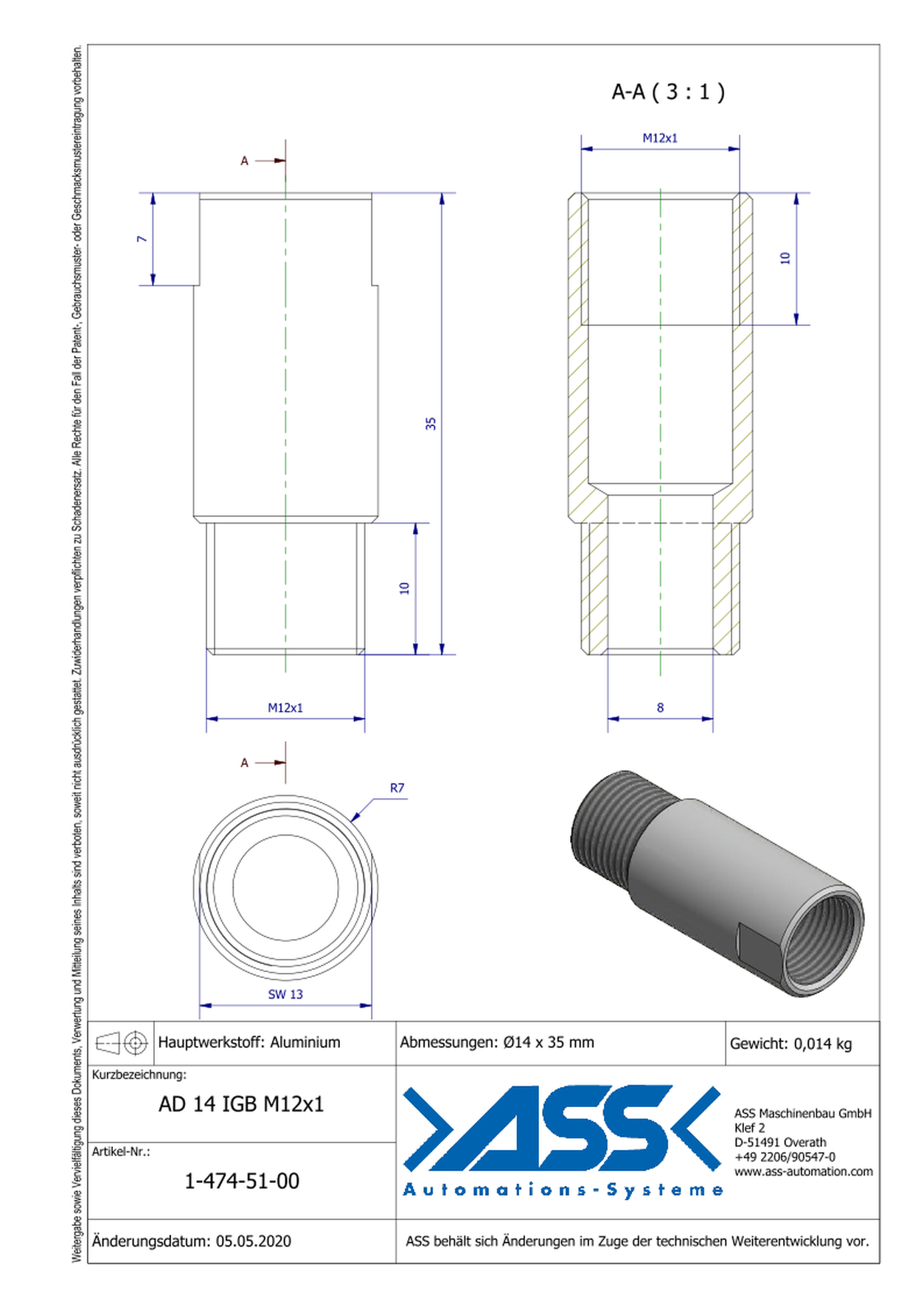 AD 14 IGB M12x1 Adapter for IBG