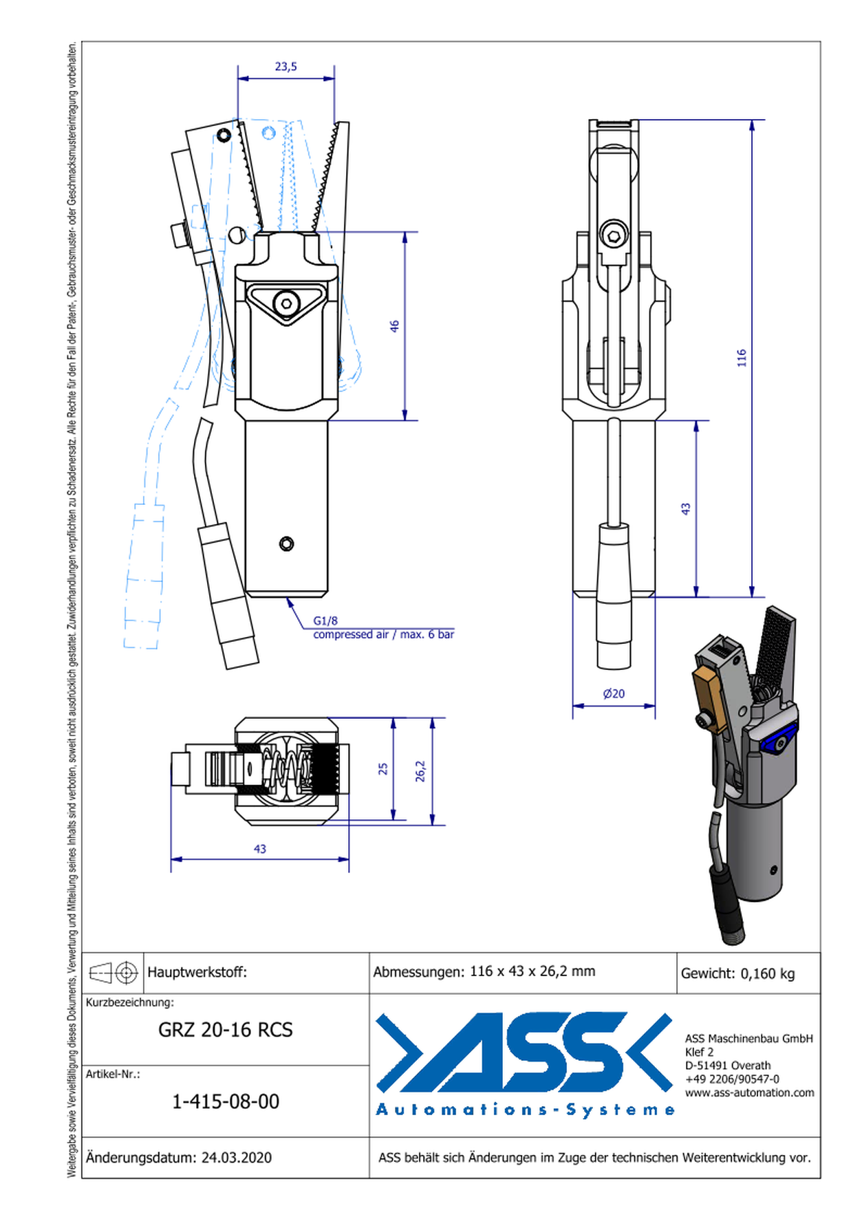 GRZ 20-16 RCS Gripper with Jaw Type: Chequered / Sensor