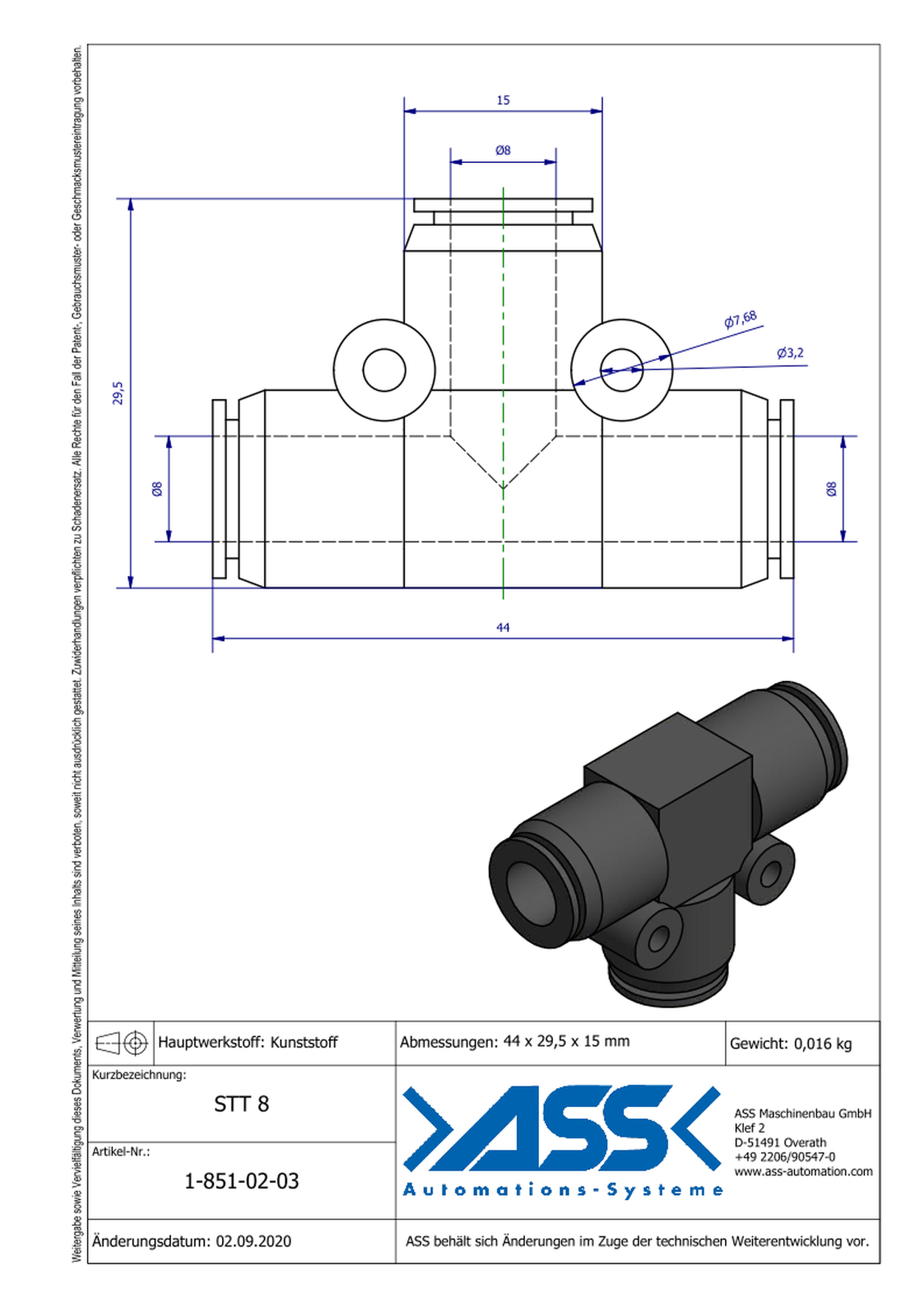 STT 8 T-Hose Quick Connector