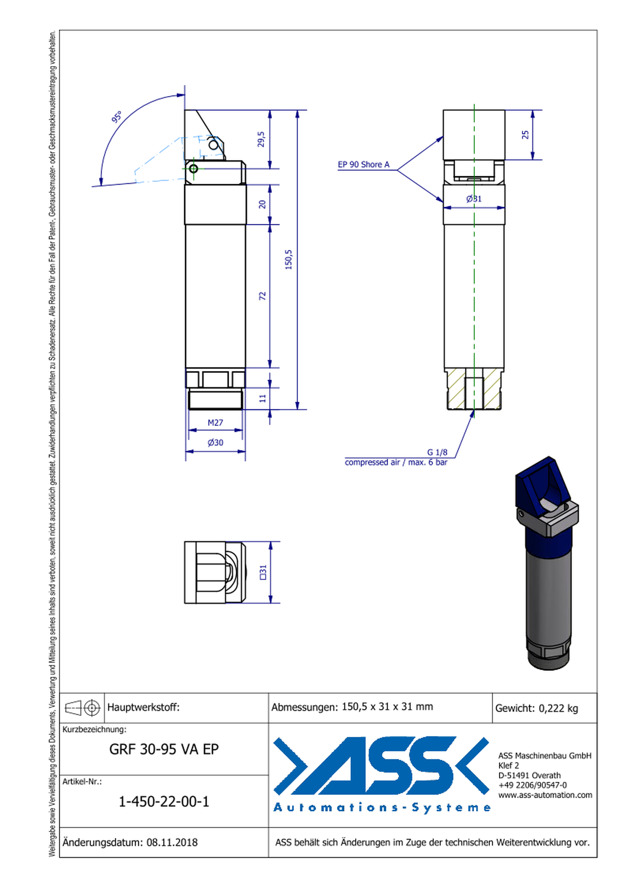 GRF 30-95 VA EP Gripper Finger 95°, with EP Coating