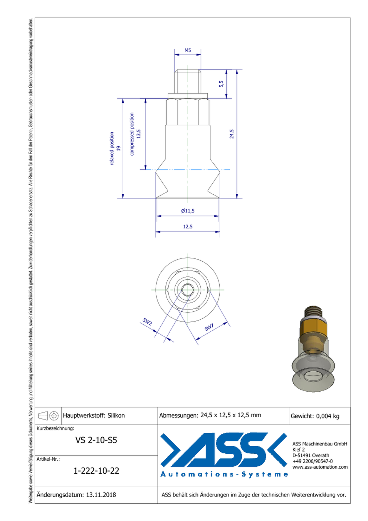 VS 2-10-S5 Vacuum Cup, 2 Bellows