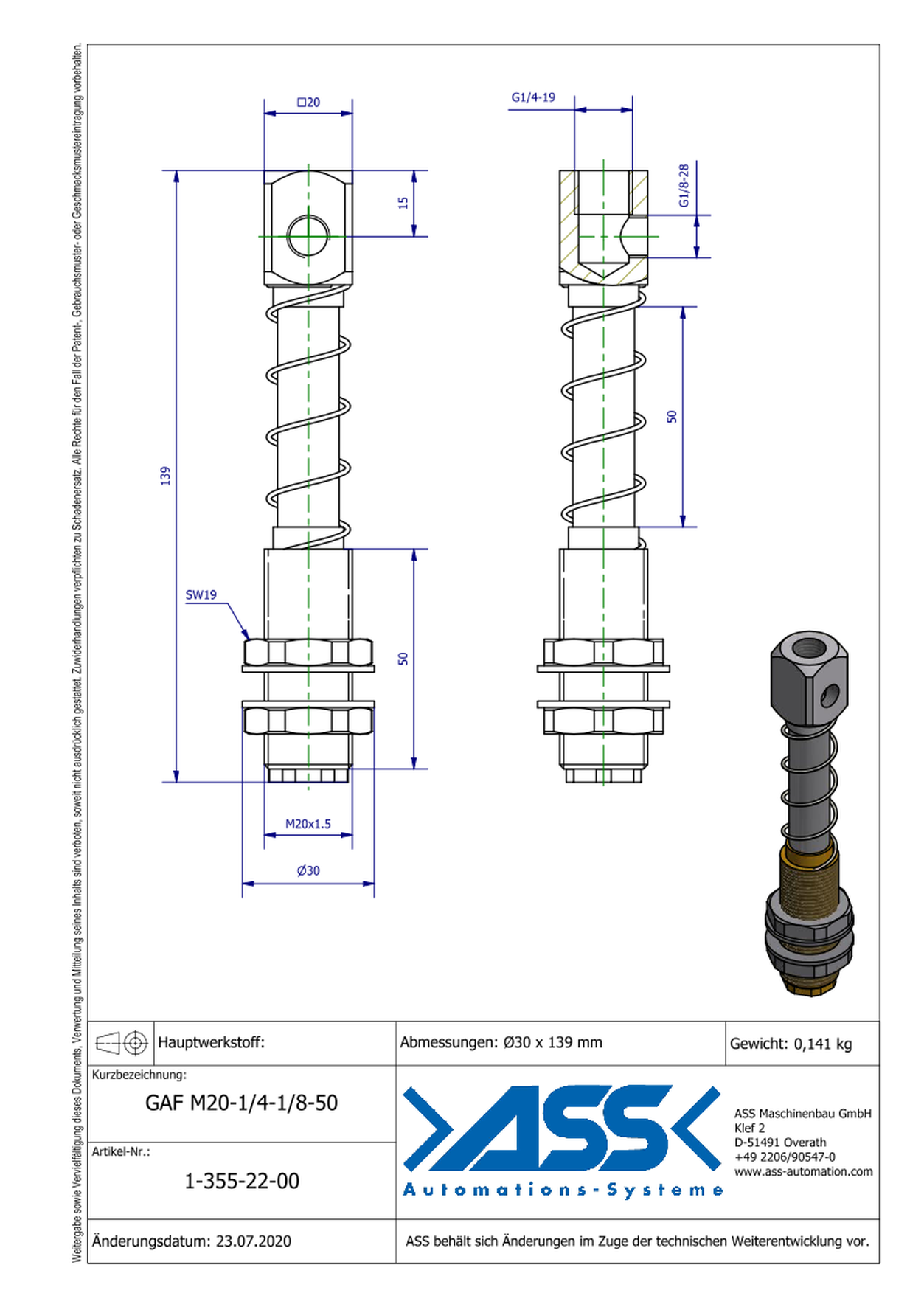 GAF M20-1/4-1/8-50 Spring Loaded Gripper Arm