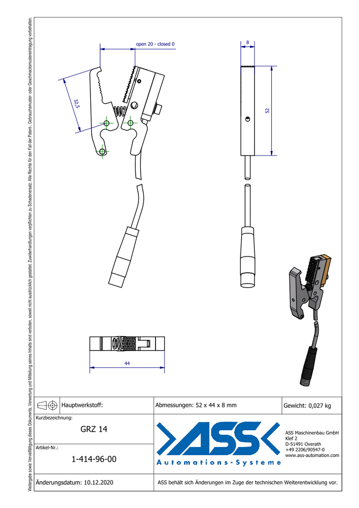 GRZ 14 Gripper Jaws PS,CS,I NPN Jaw Type: Parrot Contour / Sensor NPN