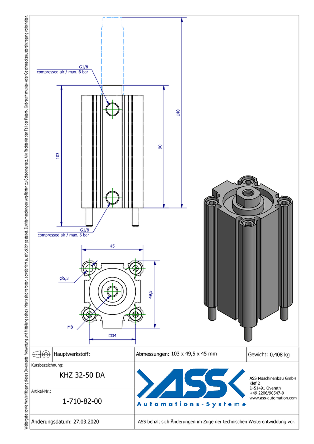 KHZ 32-50 DA Short Stroke Cylinder