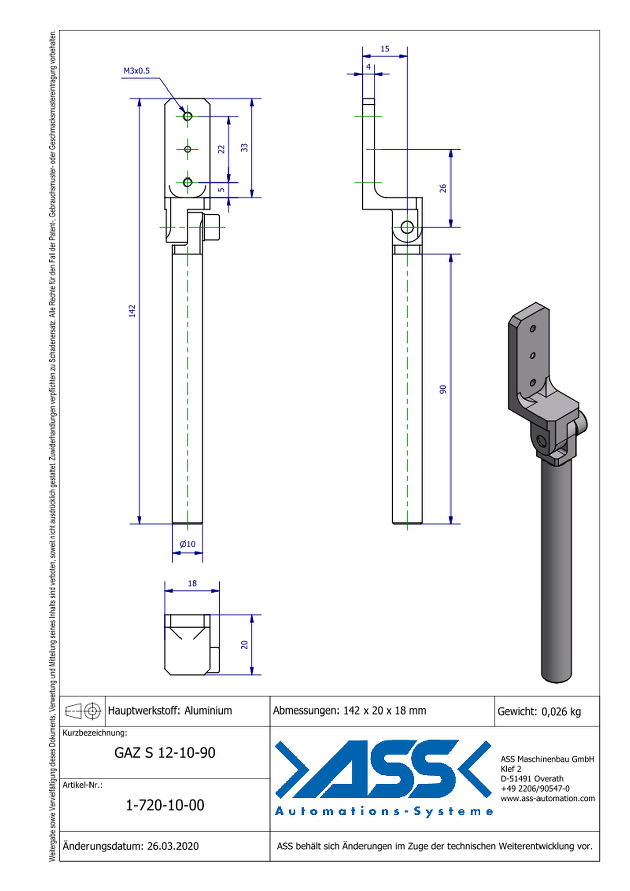 GAZ S 12-10-90 Gripper Arm for Short Stroke Cylinder, with Swivel