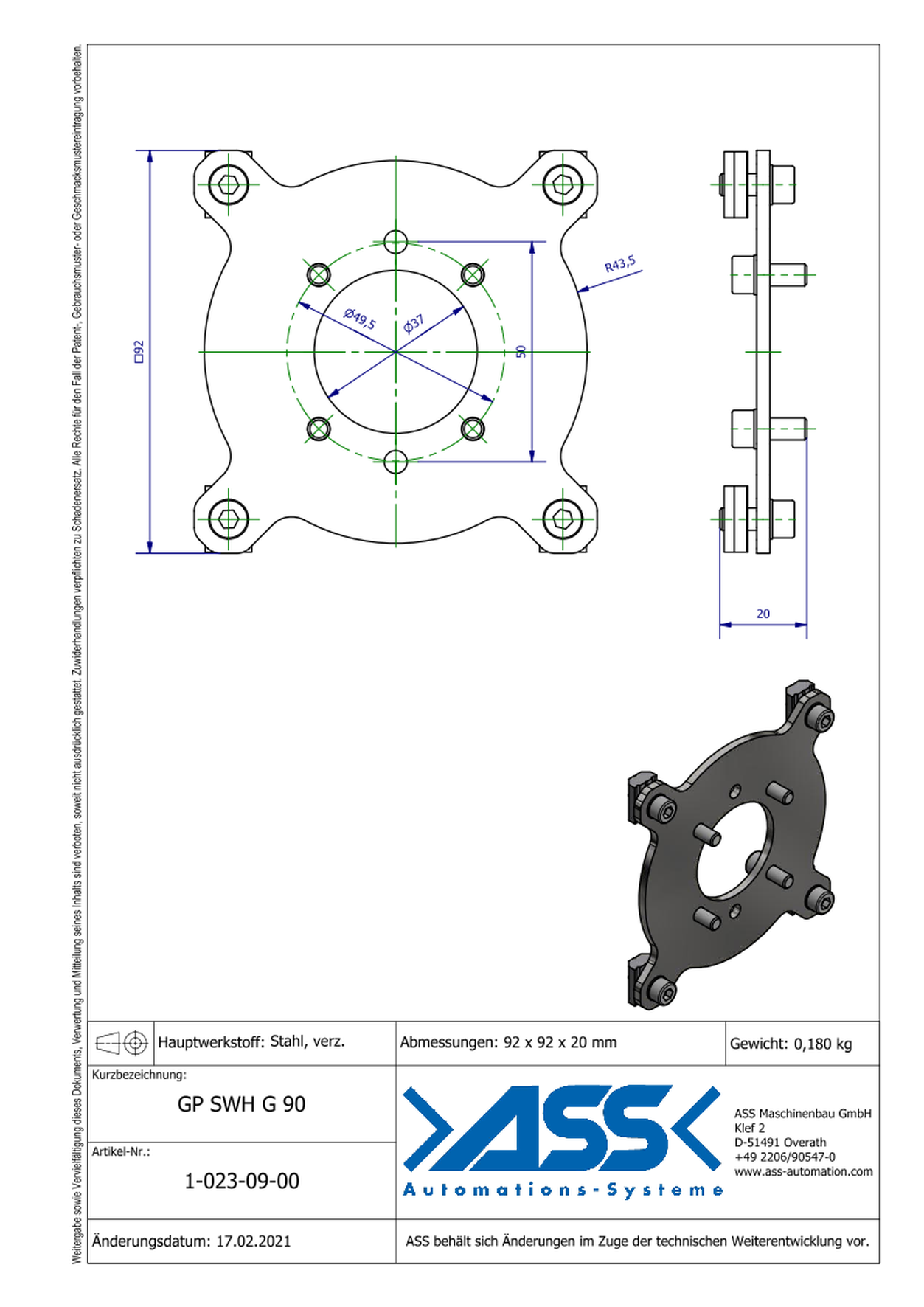 GP SWH G 90 EOAT Base Plate for SWH