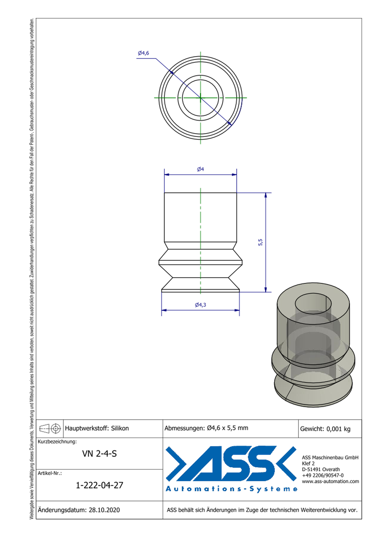 VN 2-4-S  Suction Cup, 2 Bellows