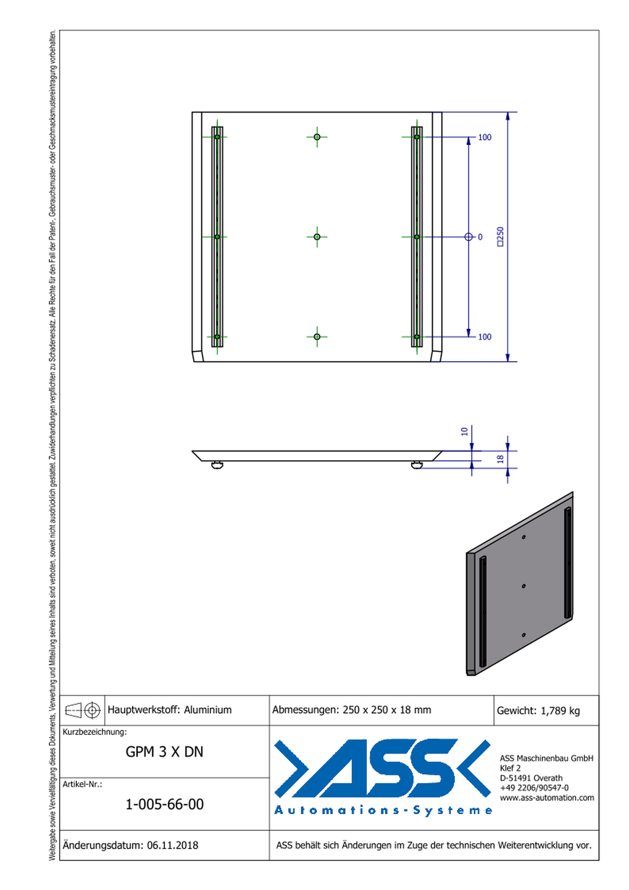 GPM 3 X DN Gripper (EOAT) Base Plate