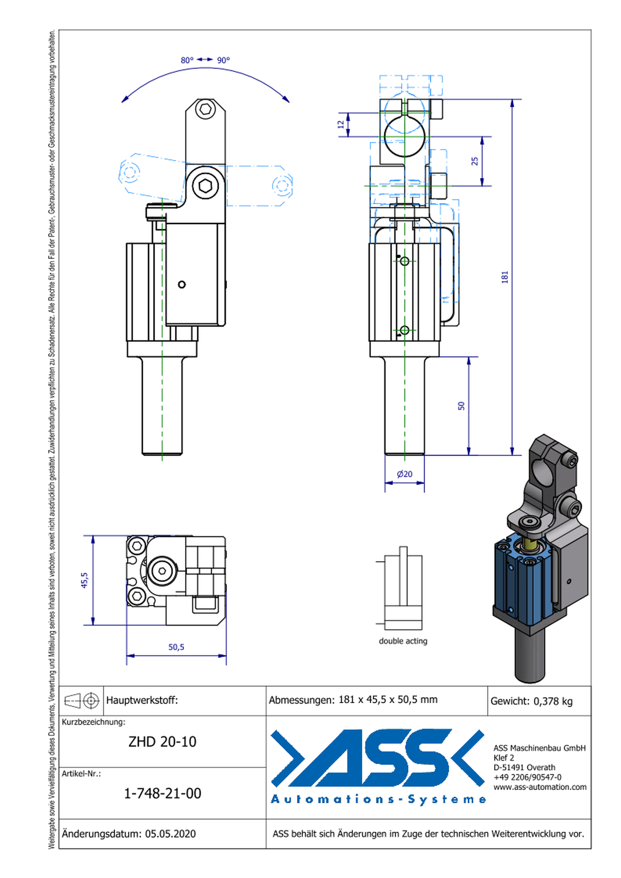 ZHD 20-10 Cutter Slide, double-acting