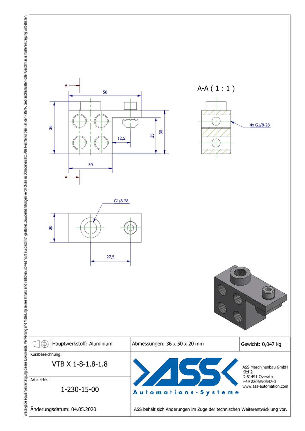 VTB X 1-8-1/8-1/8 Manifold Block 8 Ports