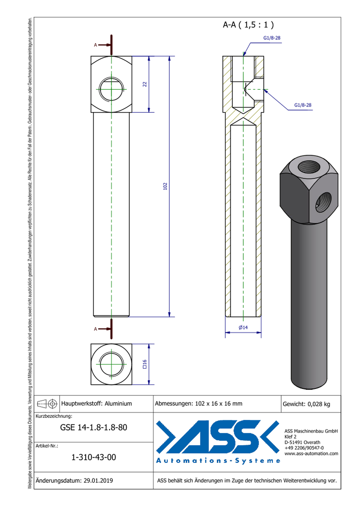 GSE 14-1/8-1/8-80 Gripper Arm for Vacuum Cups