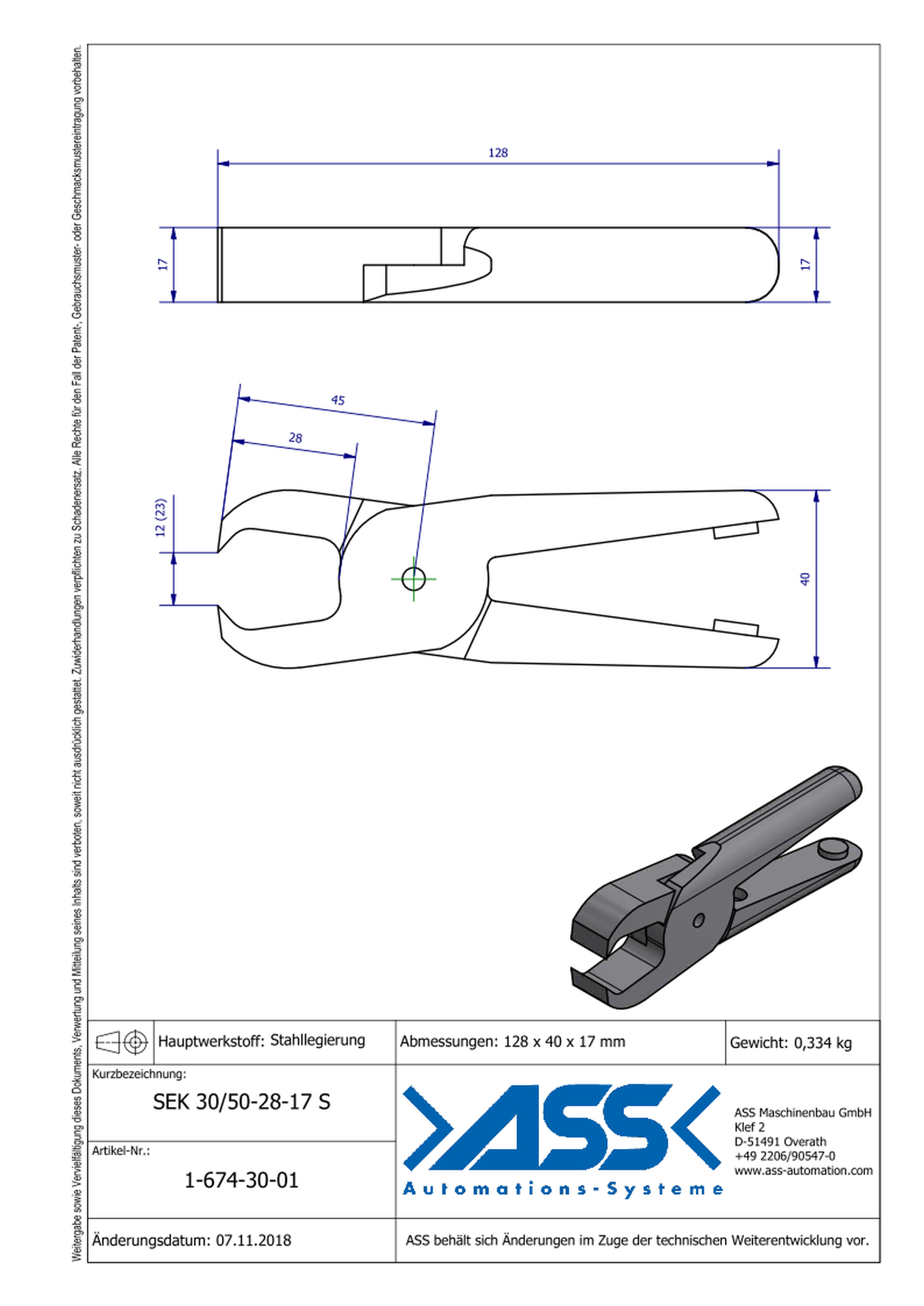 SEK30/50-28-17S Nipper Blade, Pinch for ASN 30-50