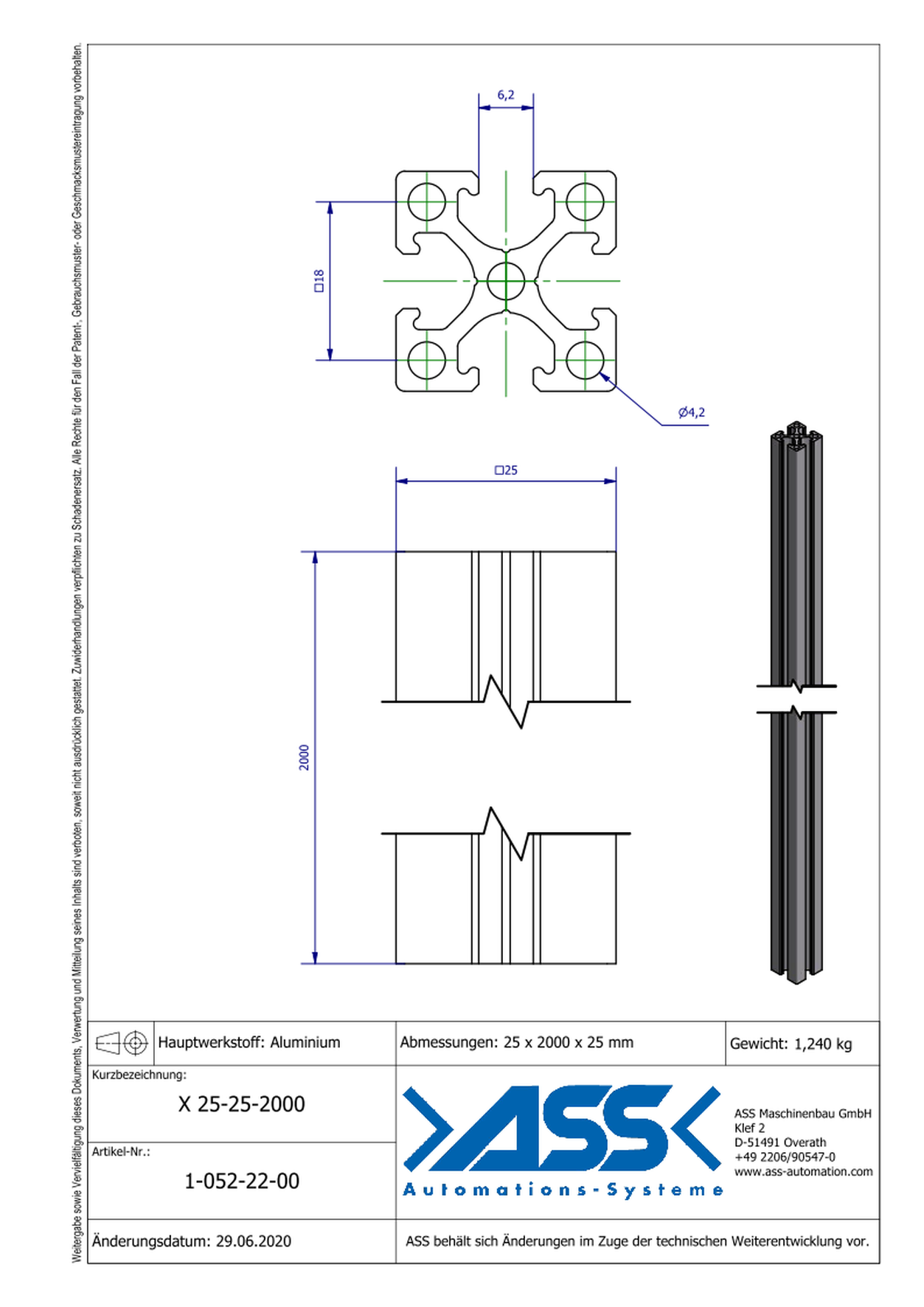 X 25-25-2000 Aluminiumprofile 2000 mm