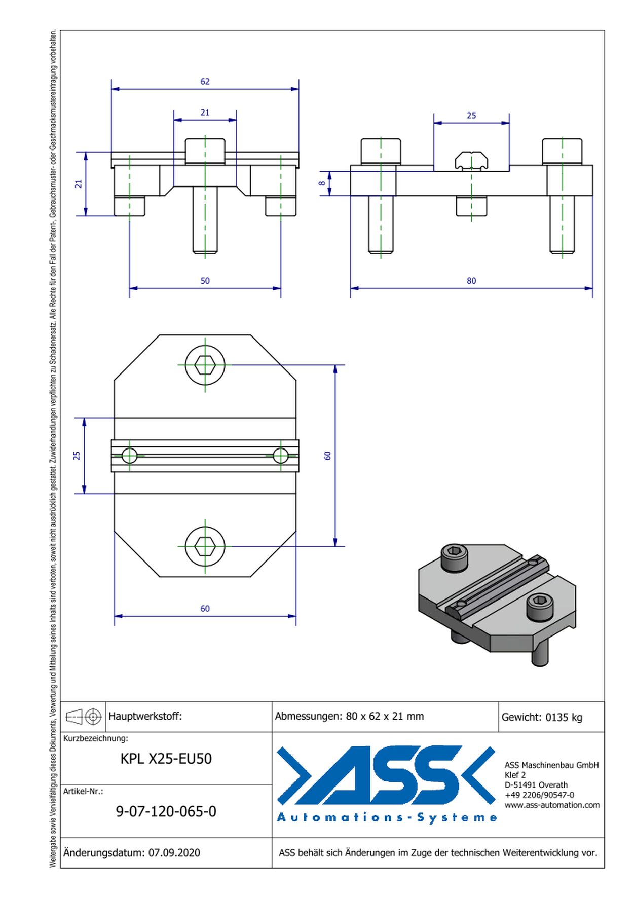 KPL X25-EU50 Cross Connector X to Europrofile