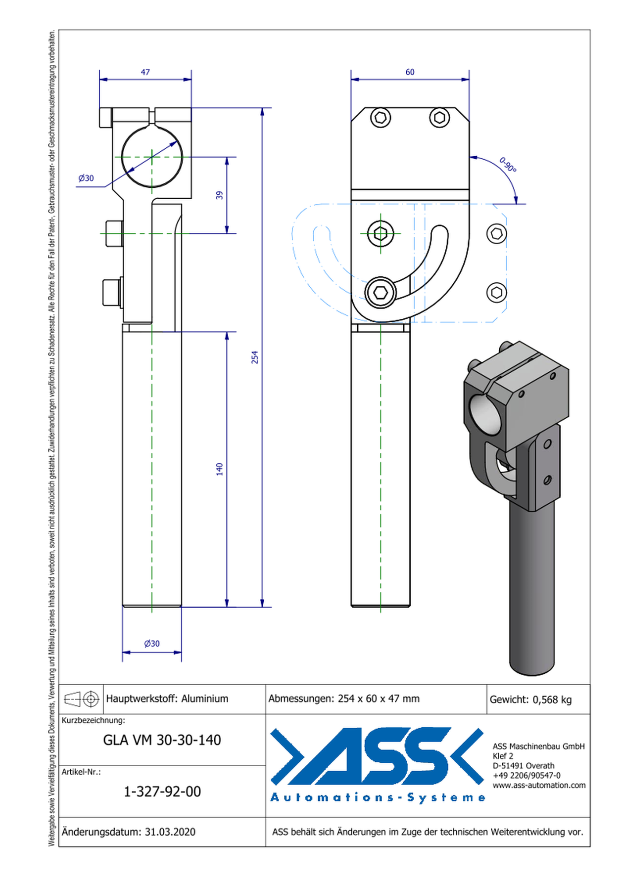 GLA VM 30-30-140 Elbow Arm, tightened, mirrored