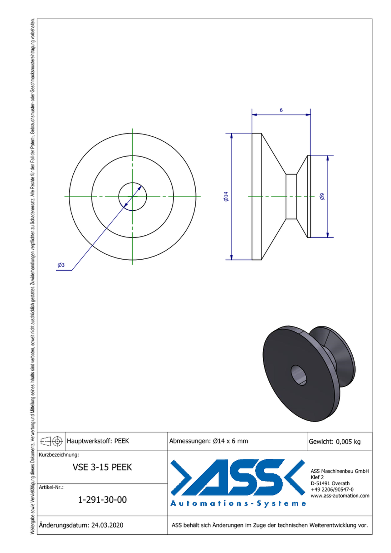 VSE 3-15 PEEK Vacuum Cup Inserts PEEK