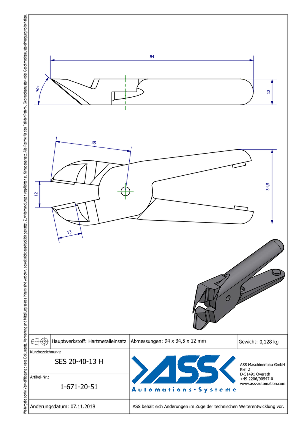 SES20-40-13H Nipper Blade Standard for ASN 20