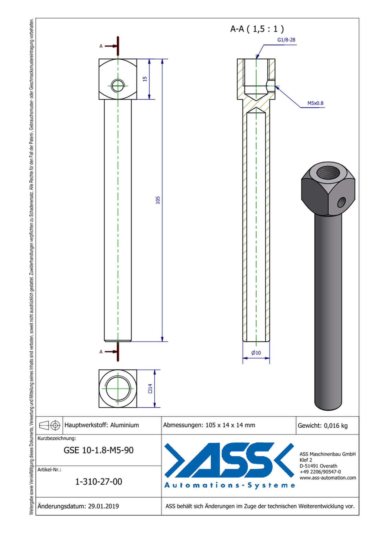 GSE 10-1/8-M5-90 Gripper Arm for Vacuum Cups