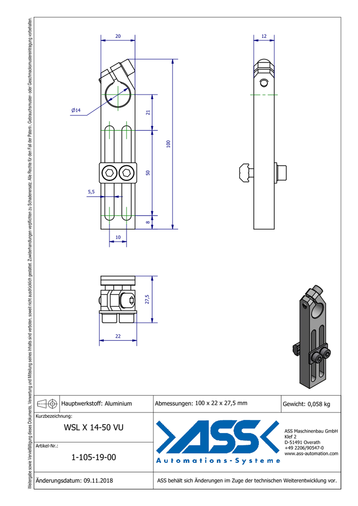 WSL X 14-50 VU Long Angle Clamp universal, reinforced