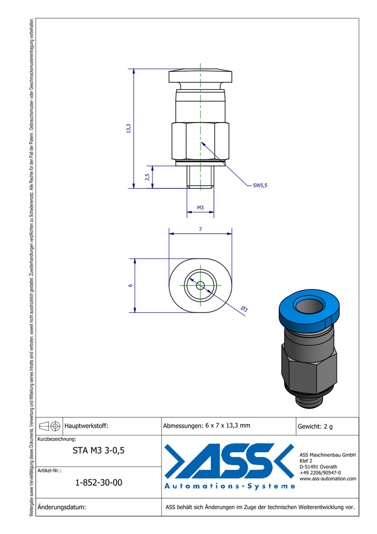 STA M3 3-0,5 Quick Connector for PSS