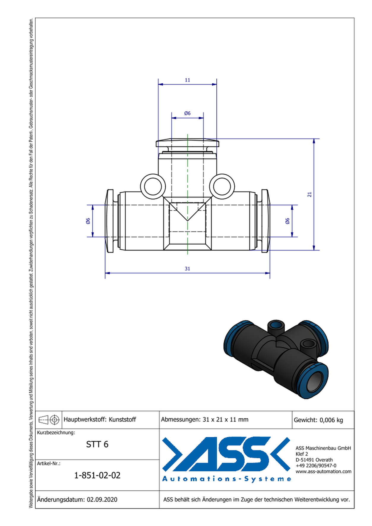 STT 6 T-Hose Quick Connector