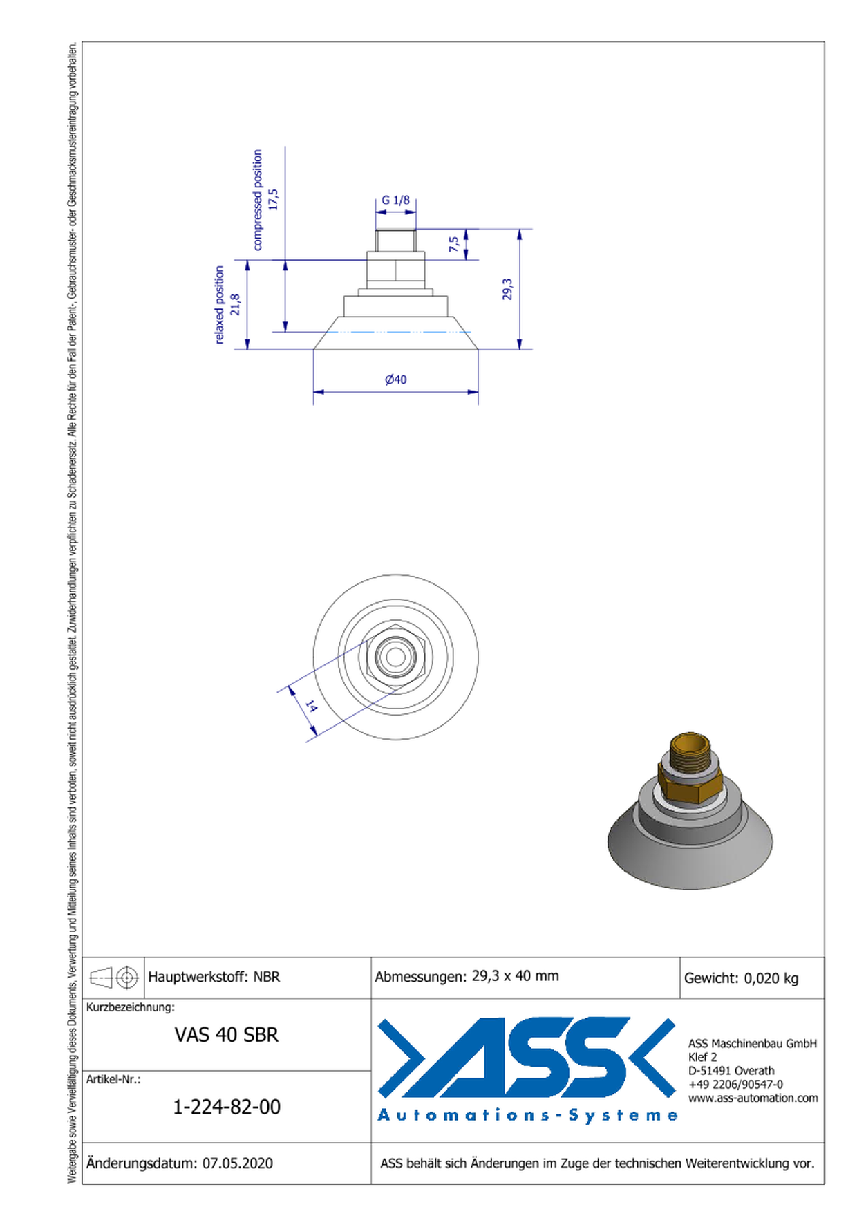 VAS 40 SBR Vacuum Cup, 3 Bellows