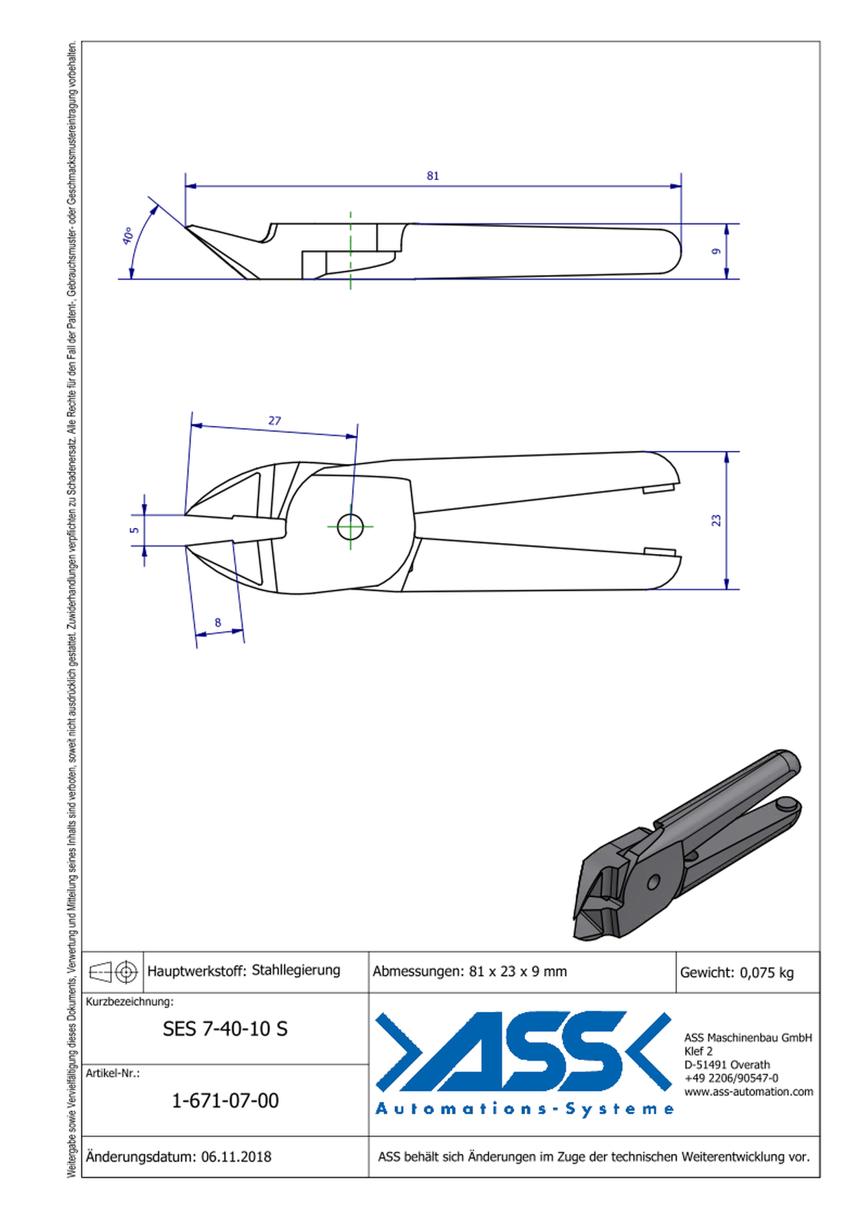 SES7-40-10S Nipper Blade Standard for ASN 7