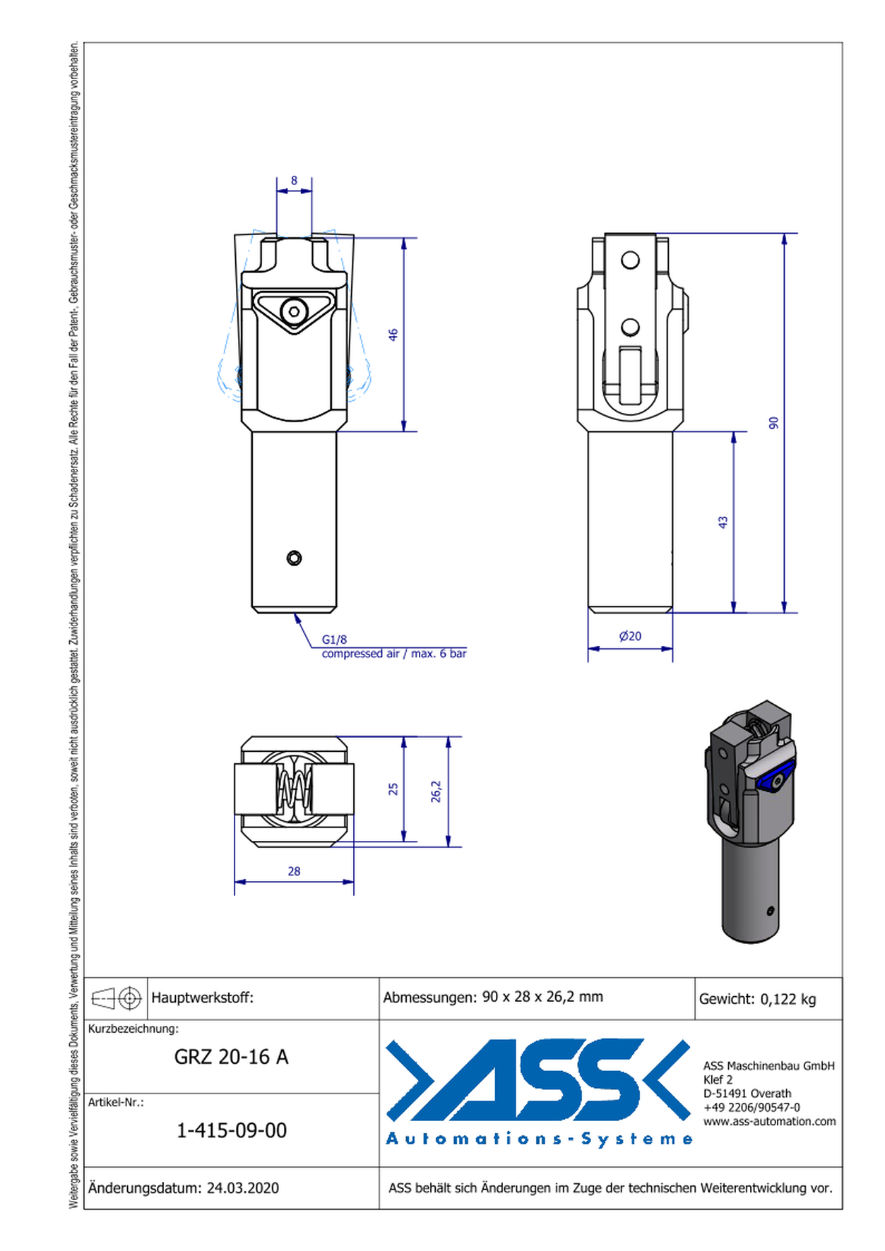 GRZ 20-16 A Gripper with Jaw Type: Adapter Jaw / Adapter Jaw