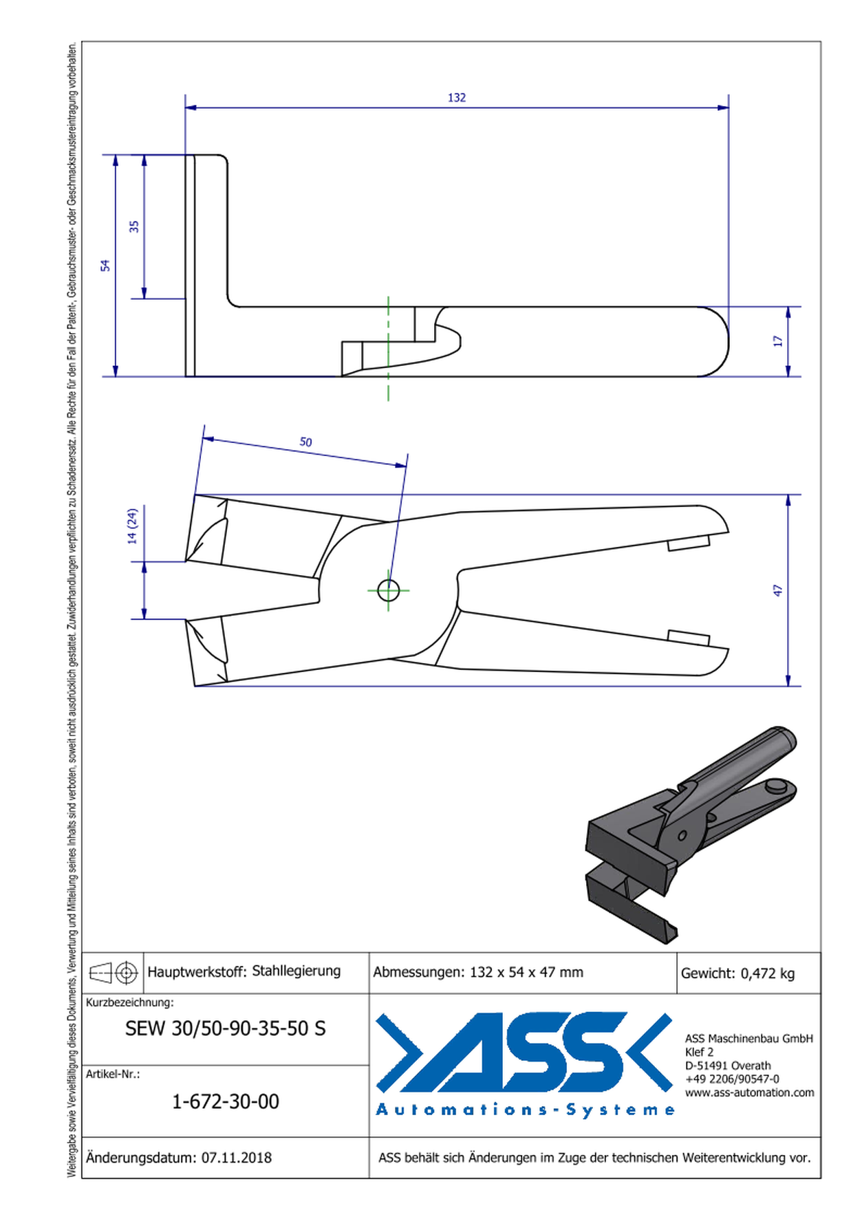 SEW30/50-90-35-50S Nipper Blade, angulated 90°, for ASN 30-50