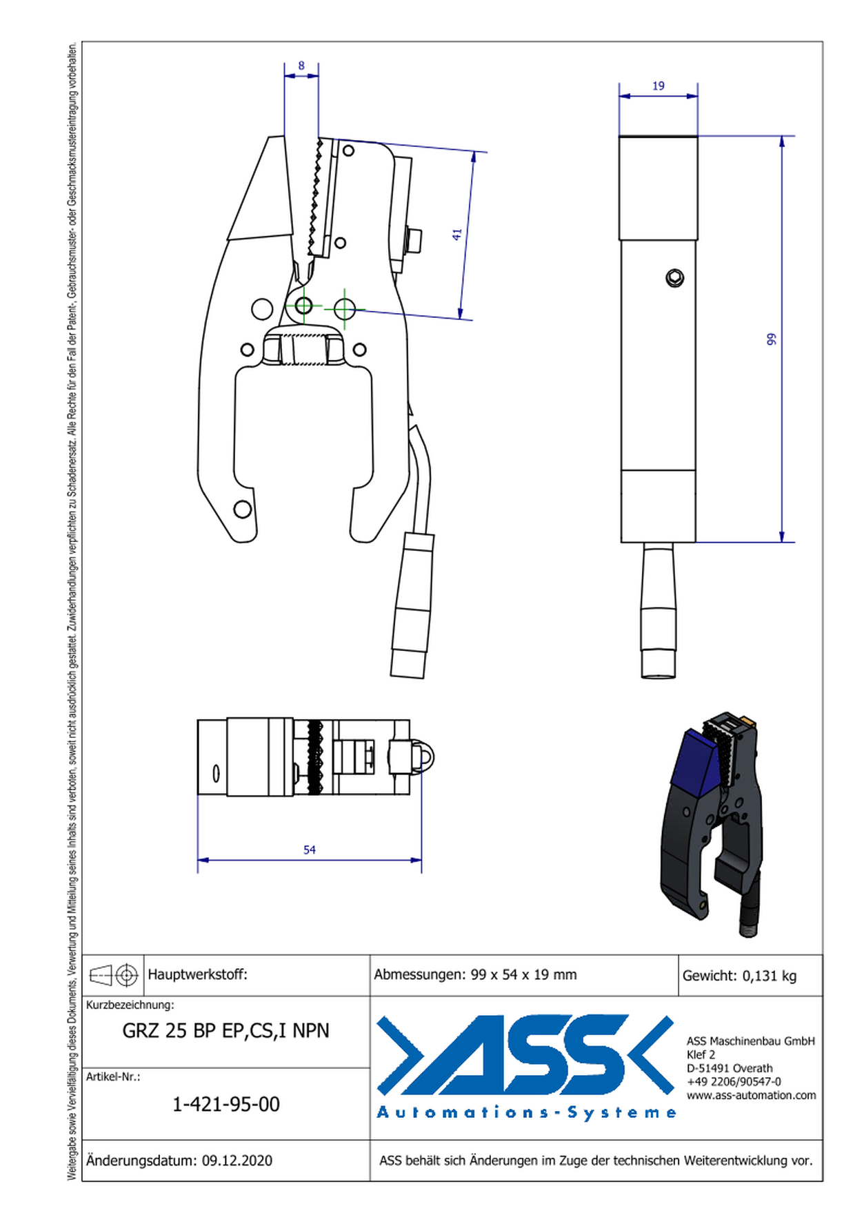 GRZ 25 Gripper Jaws EP,CS,I NPN Jaw Type: EP Coating, blue / Sensor NPN