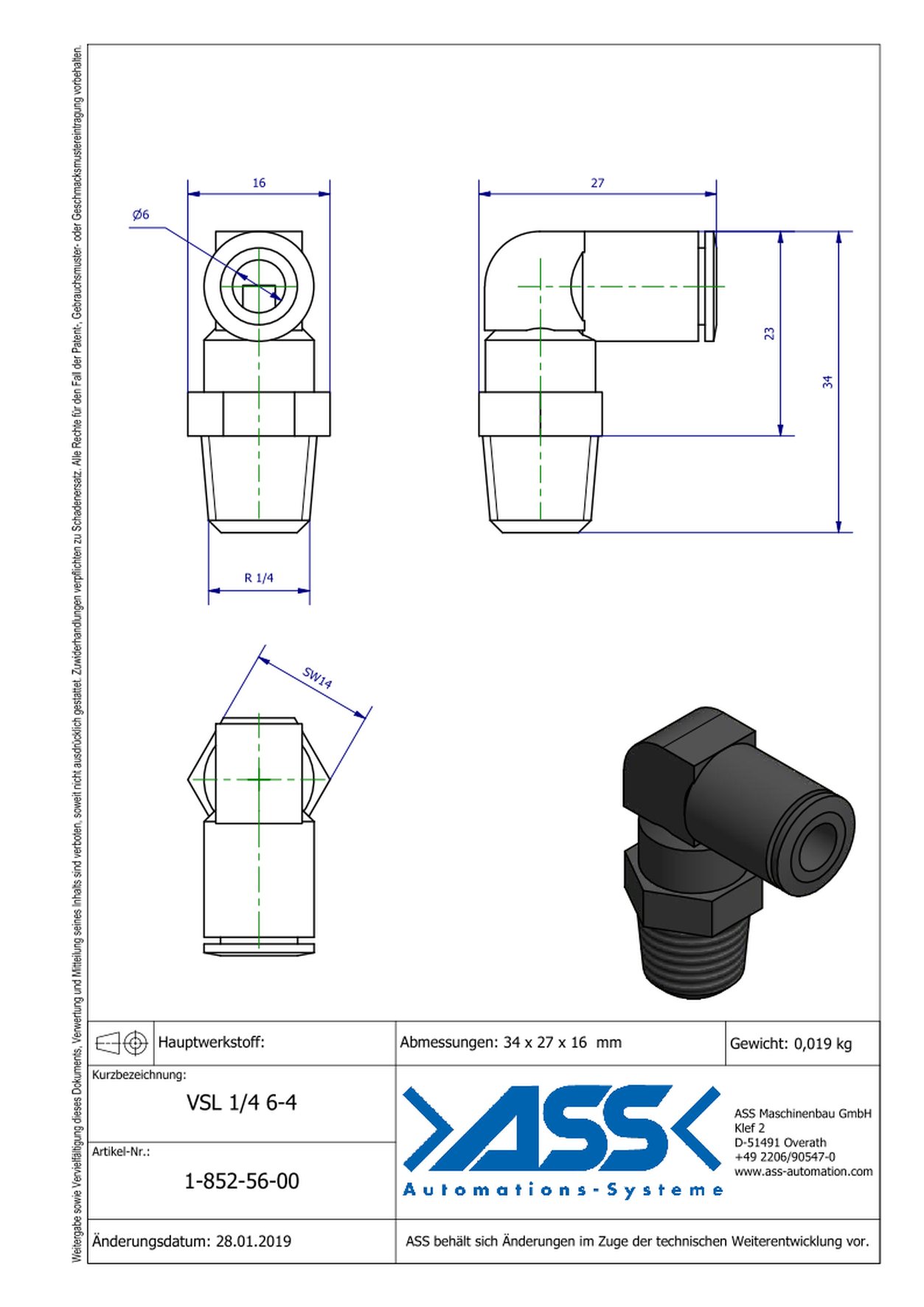 VSL 1/4 6-4 Quick Connector for PSS