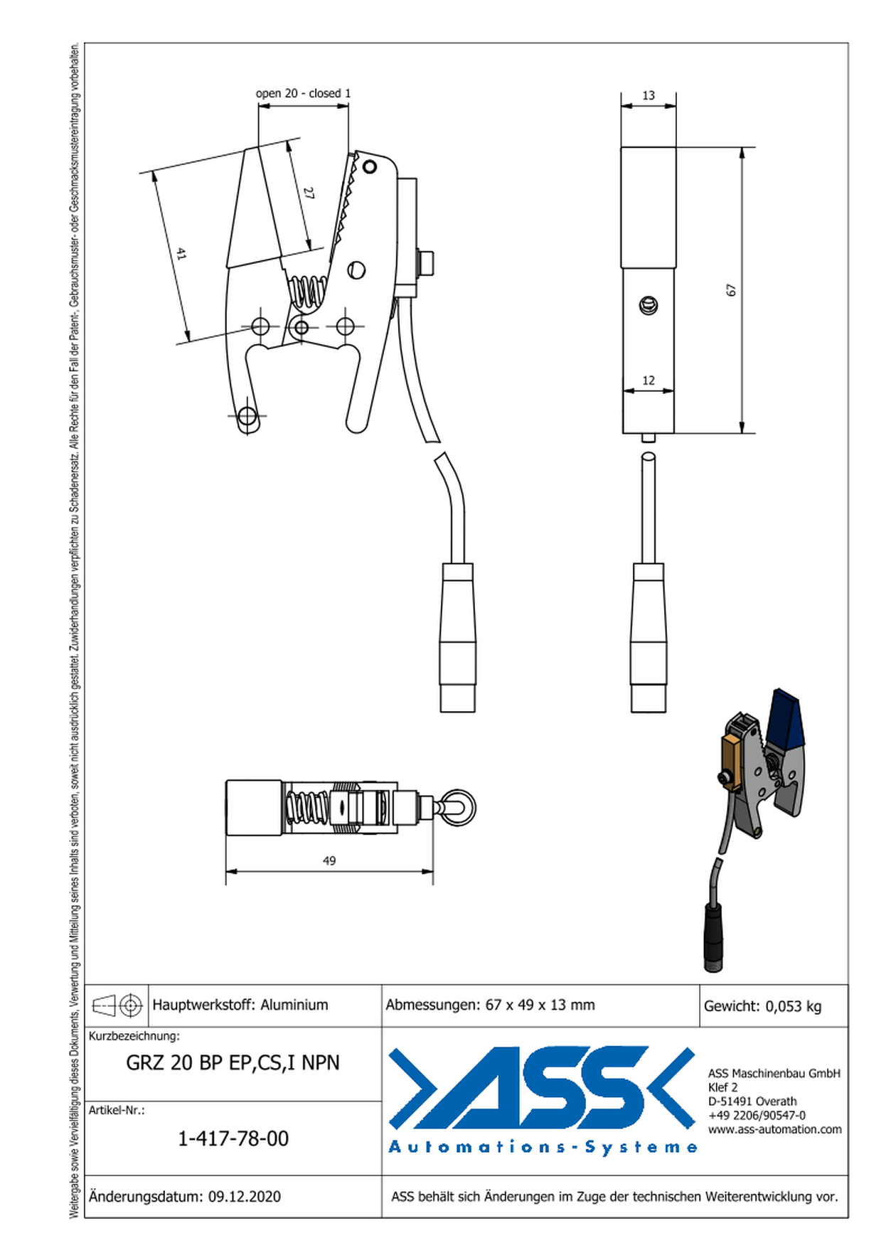 GRZ 20 Gripper Jaws EP,CS,I NPN Jaw Type: EP Coating, blue / Sensor NPN